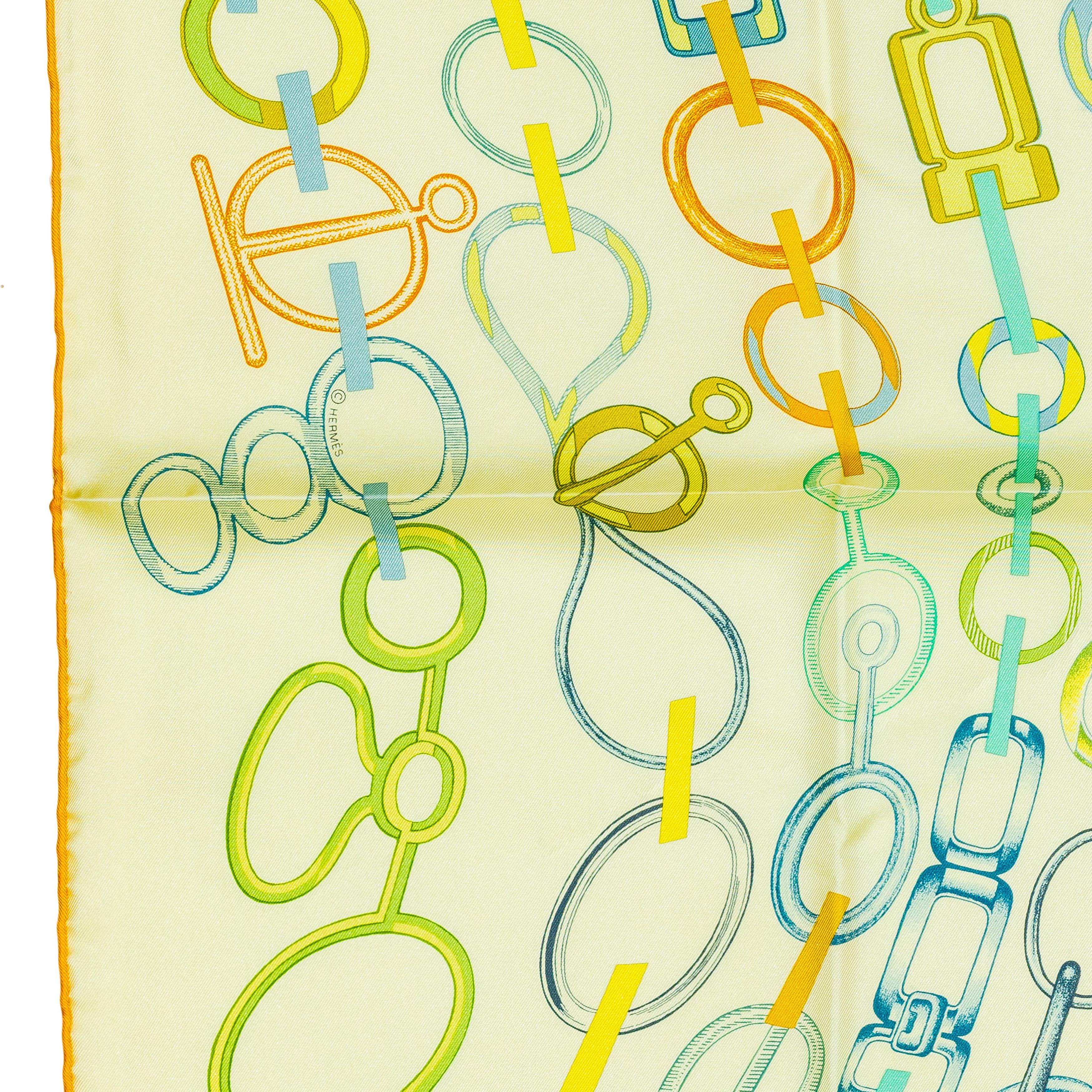Auth. Hermès Foulard Do Re Boucles - Jaune Soufre Pale New Store Tag en vente 1