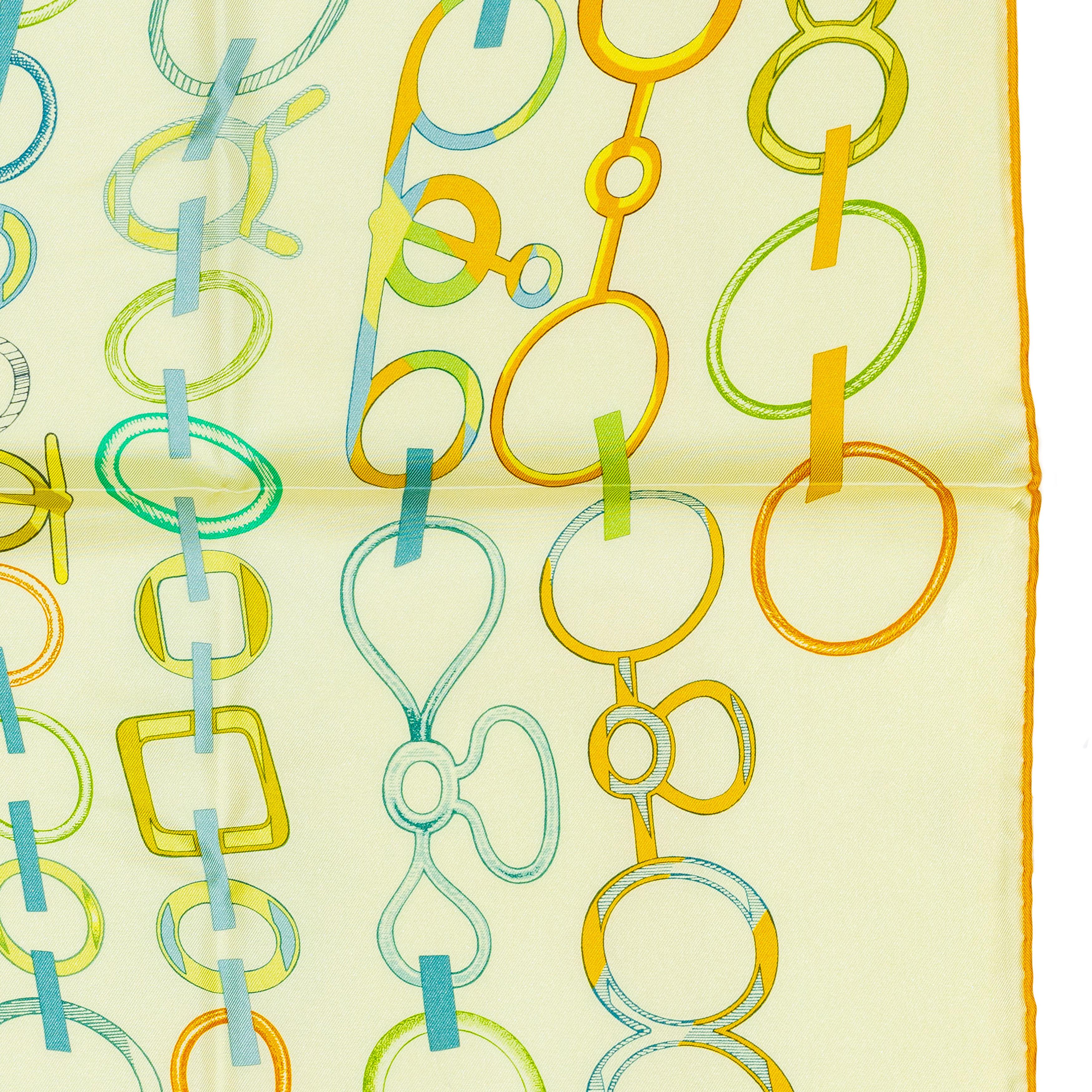 Auth. Hermès Foulard Do Re Boucles - Jaune Soufre Pale New Store Tag en vente 3