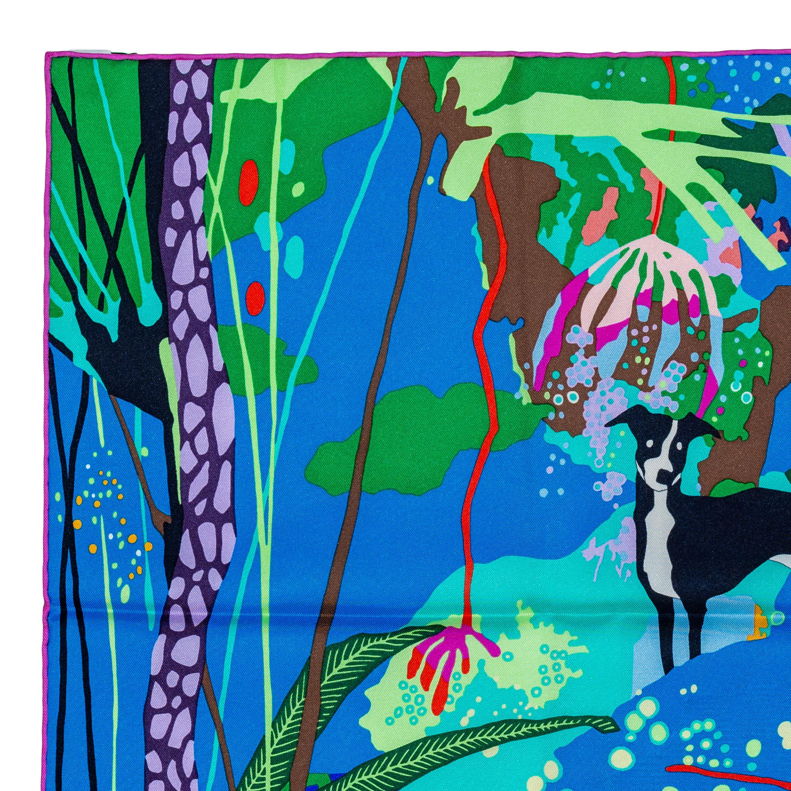 Auth. Hermès Scarf En Liberté - Blue Azur Rose Vert  New Store Tag 3