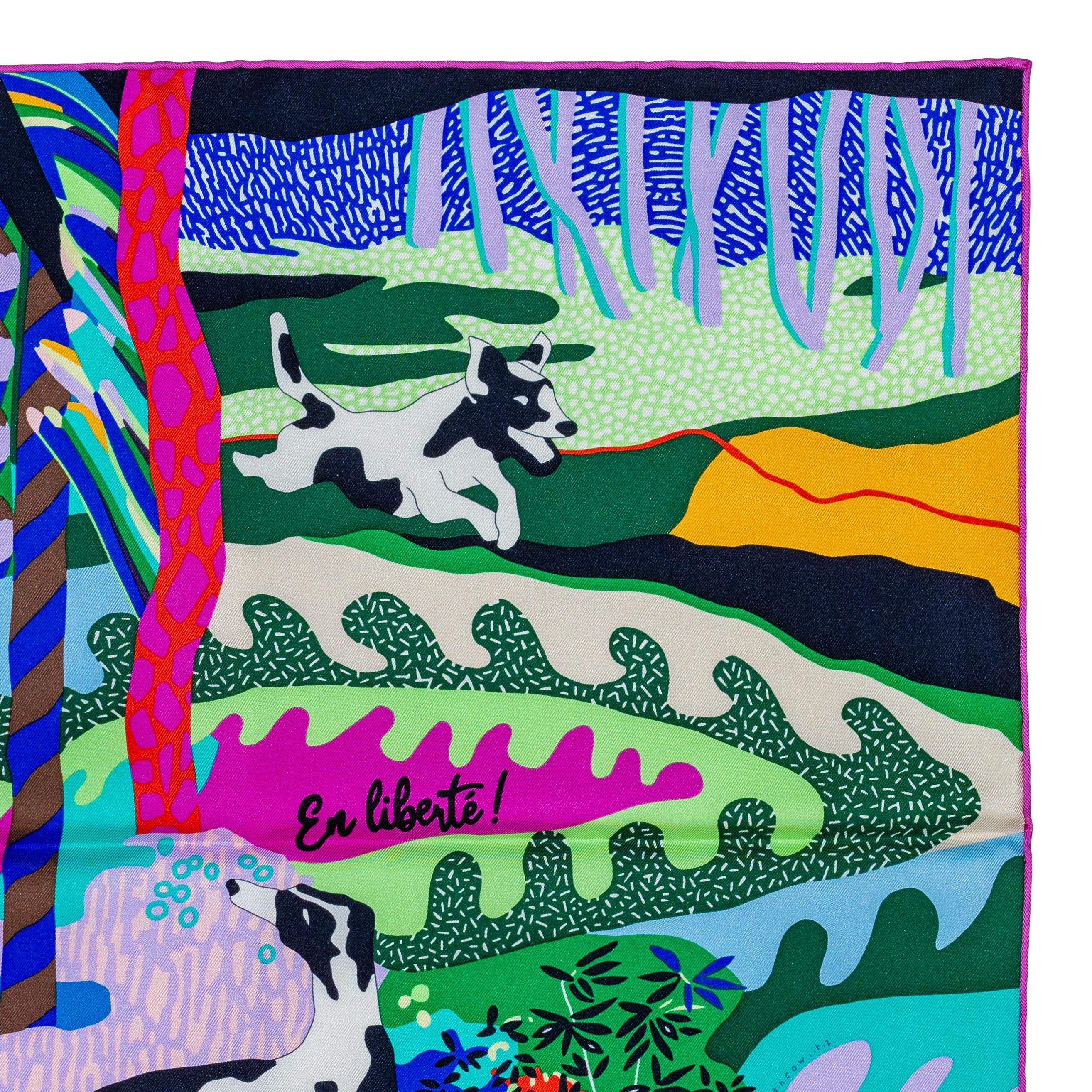 Auth. Hermès Scarf En Liberté - Blue Azur Rose Vert  New Store Tag 5