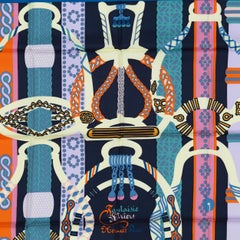 Auth. Hermès Scarf Fantaisie D Etriers Cobalt Marine New Store Tag