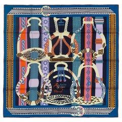Auth. Hermès Scarf Fantaisie D Etriers Cobalt Marine New Store Tag