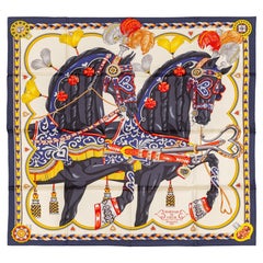 Auth. Hermes Scarf - Harnais De Coeur - Bleu Noir Creme - New Store Tag