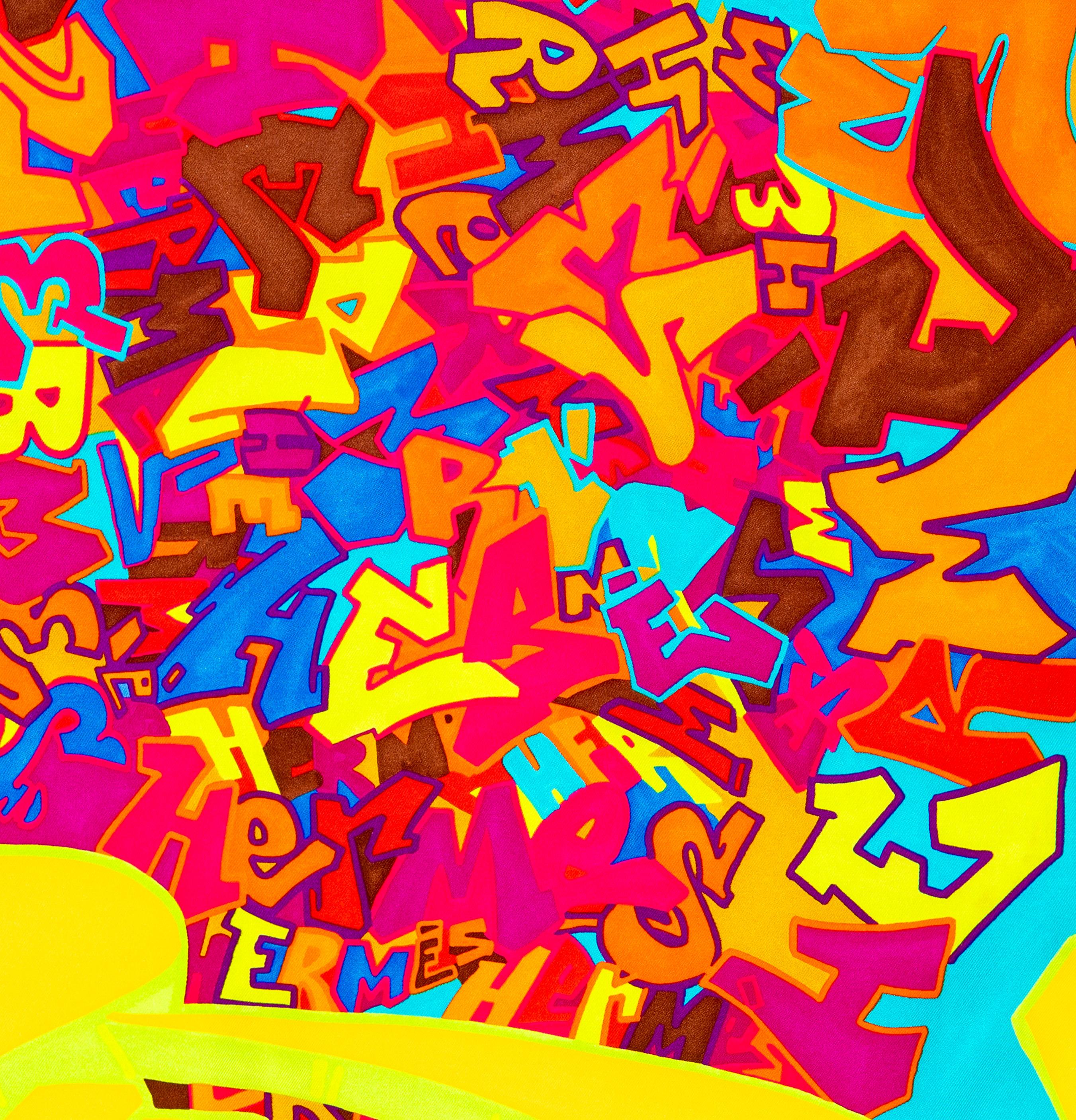 Aut. Bufanda Hermes Hermes Graff - Vert Fluo Fuschia Exc. Estado - Etiqueta de cuidado en venta 5