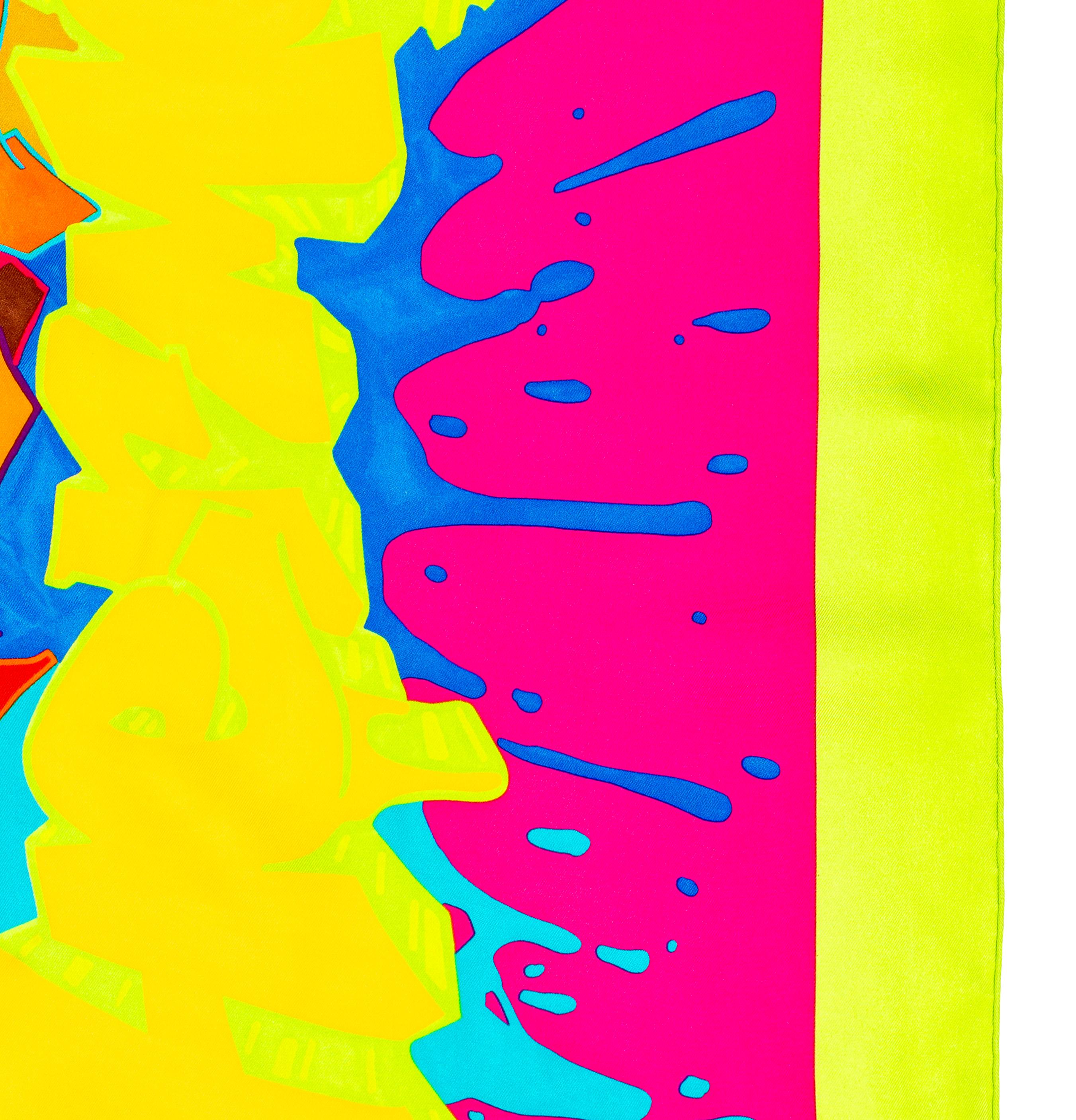 Aut. Bufanda Hermes Hermes Graff - Vert Fluo Fuschia Exc. Estado - Etiqueta de cuidado en venta 6