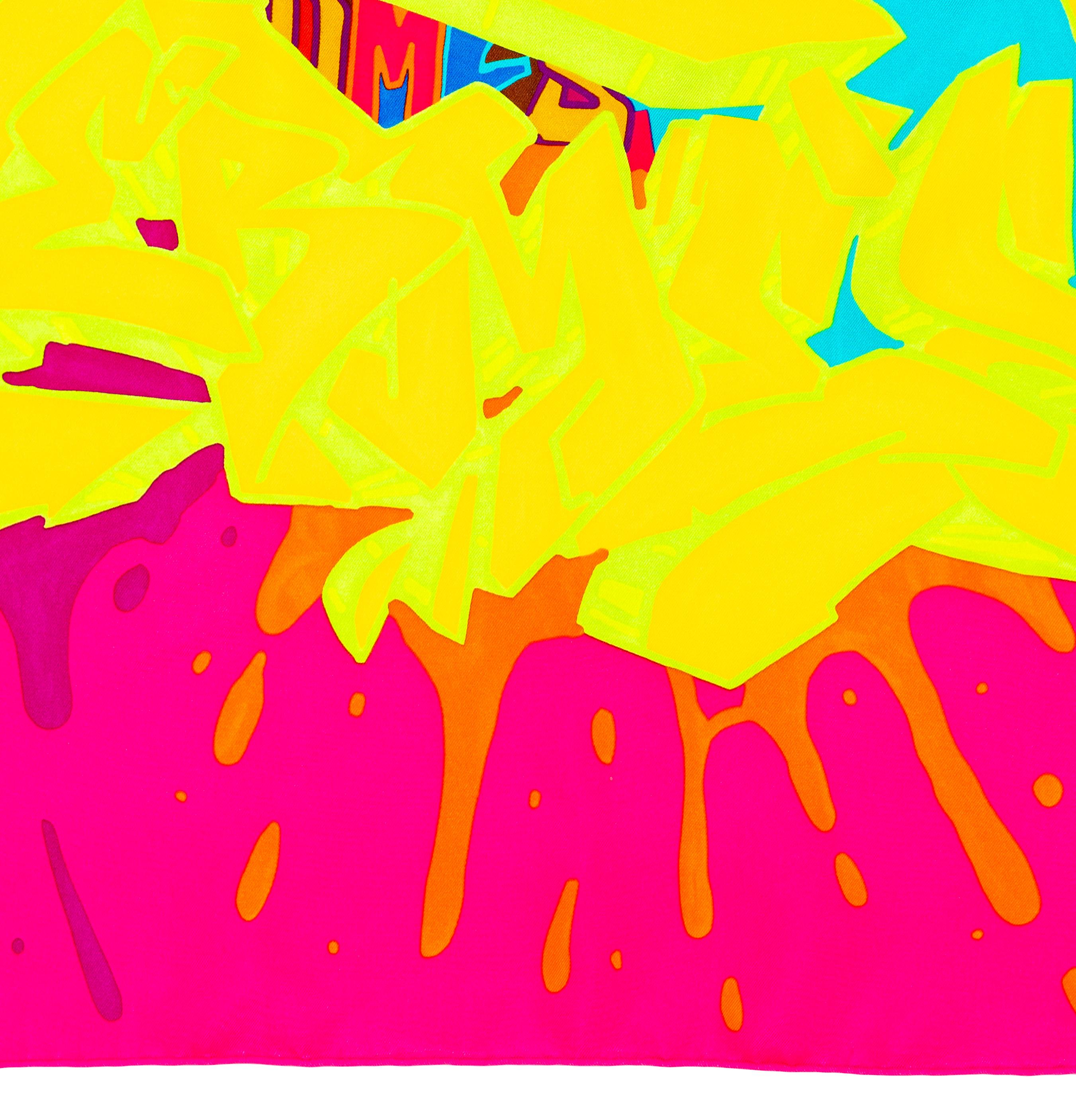 Aut. Bufanda Hermes Hermes Graff - Vert Fluo Fuschia Exc. Estado - Etiqueta de cuidado en venta 8