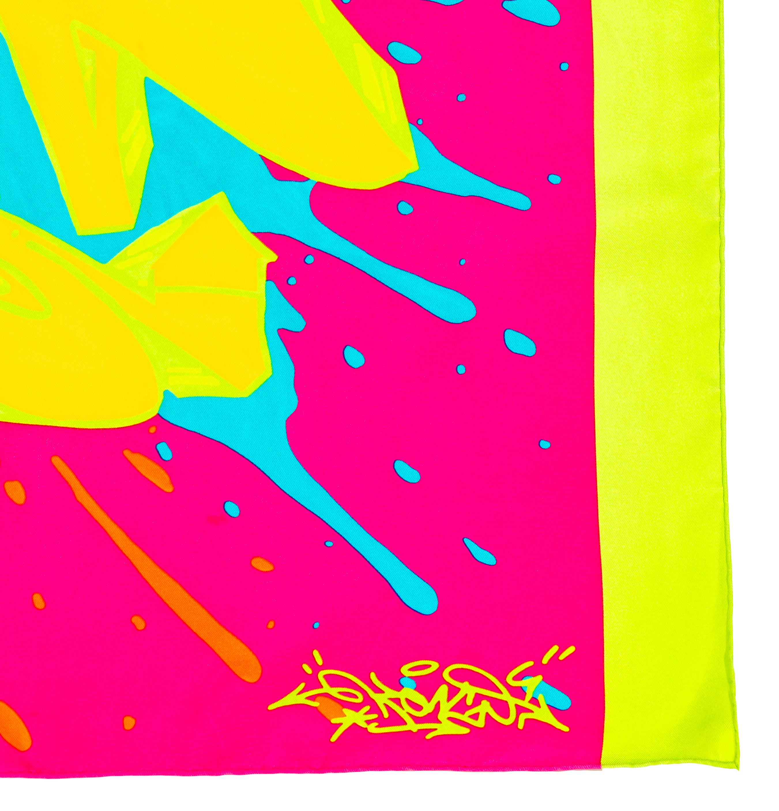 Aut. Bufanda Hermes Hermes Graff - Vert Fluo Fuschia Exc. Estado - Etiqueta de cuidado en venta 9