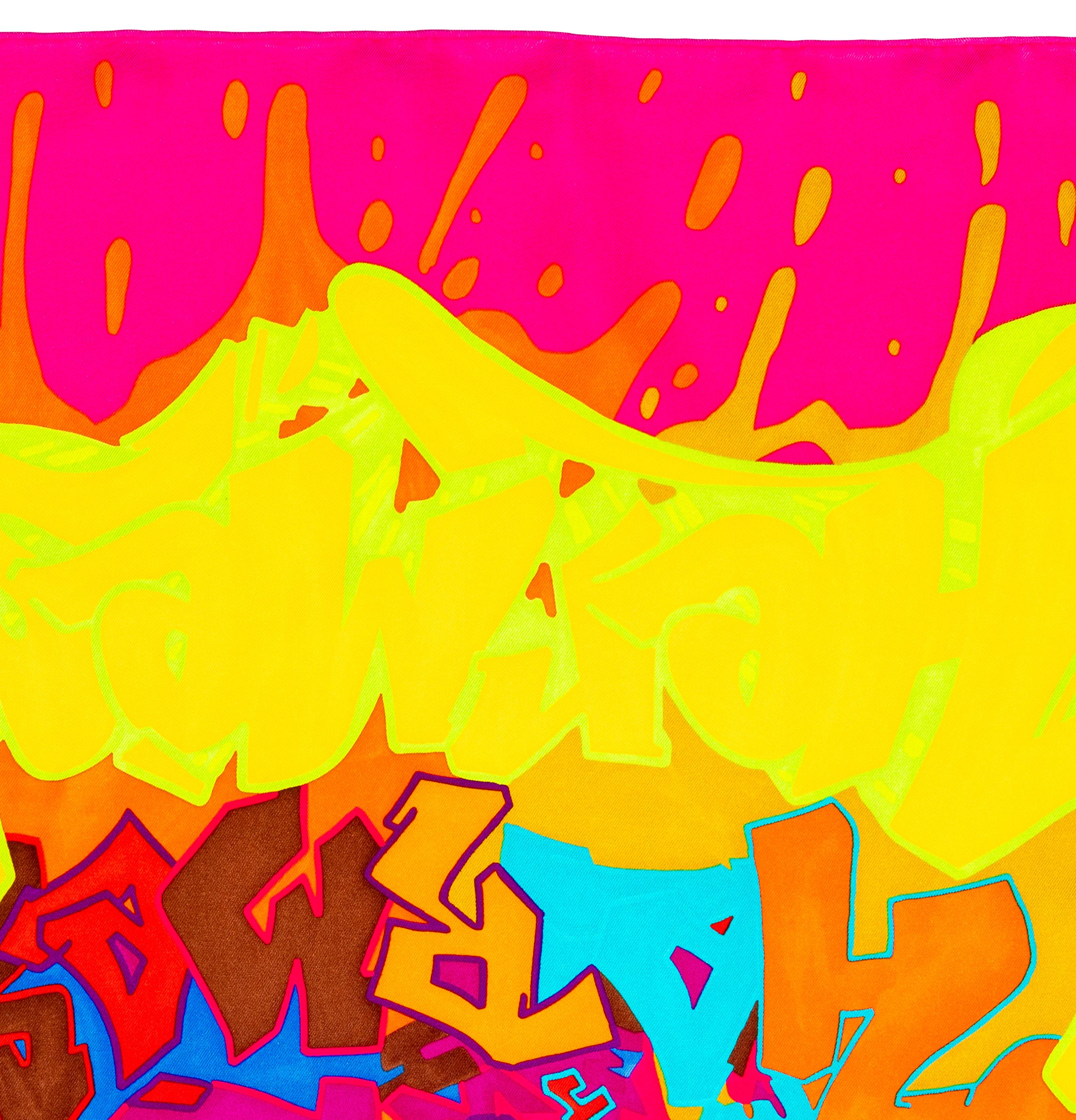 Aut. Bufanda Hermes Hermes Graff - Vert Fluo Fuschia Exc. Estado - Etiqueta de cuidado en venta 2