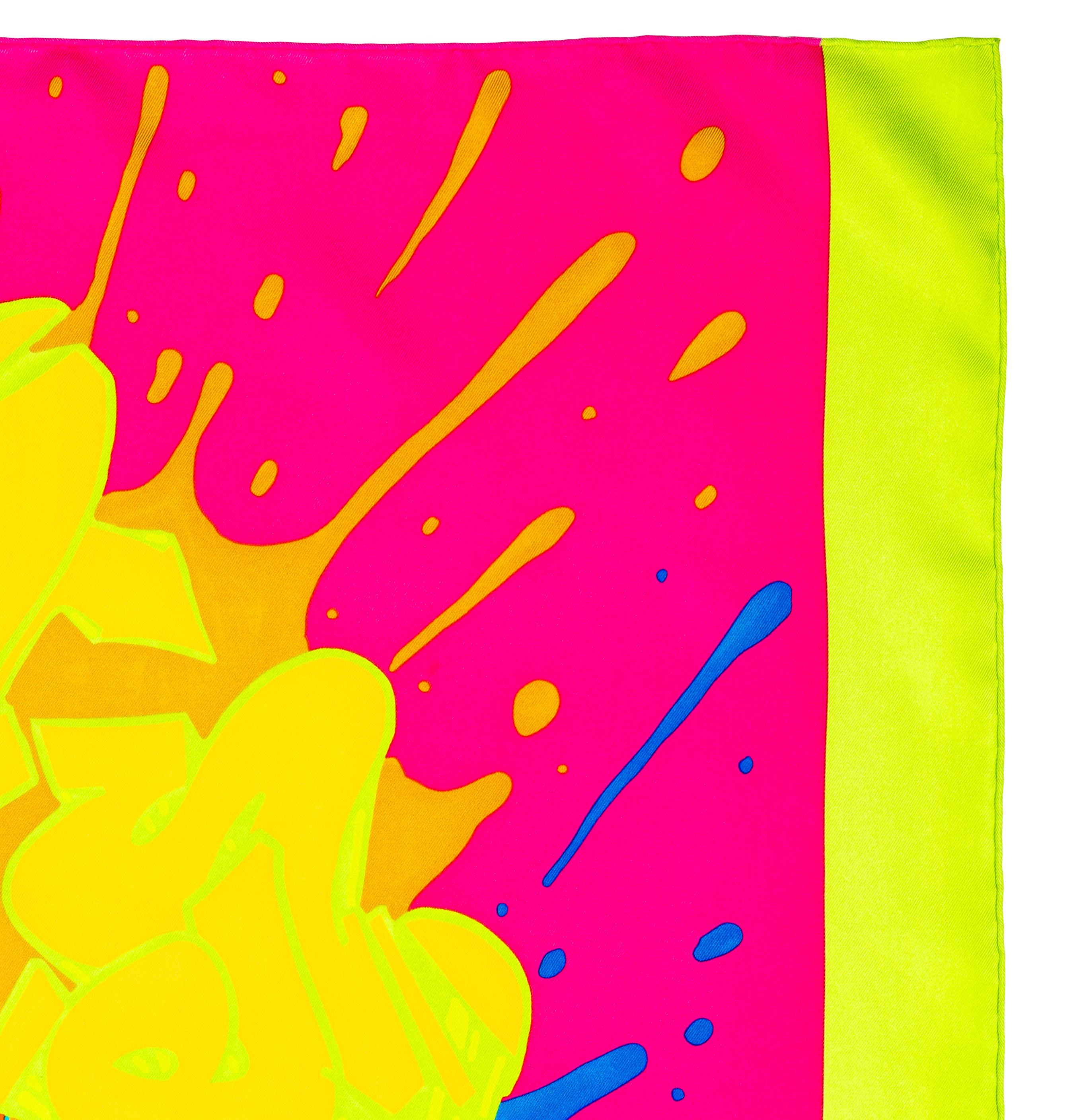 Aut. Bufanda Hermes Hermes Graff - Vert Fluo Fuschia Exc. Estado - Etiqueta de cuidado en venta 3