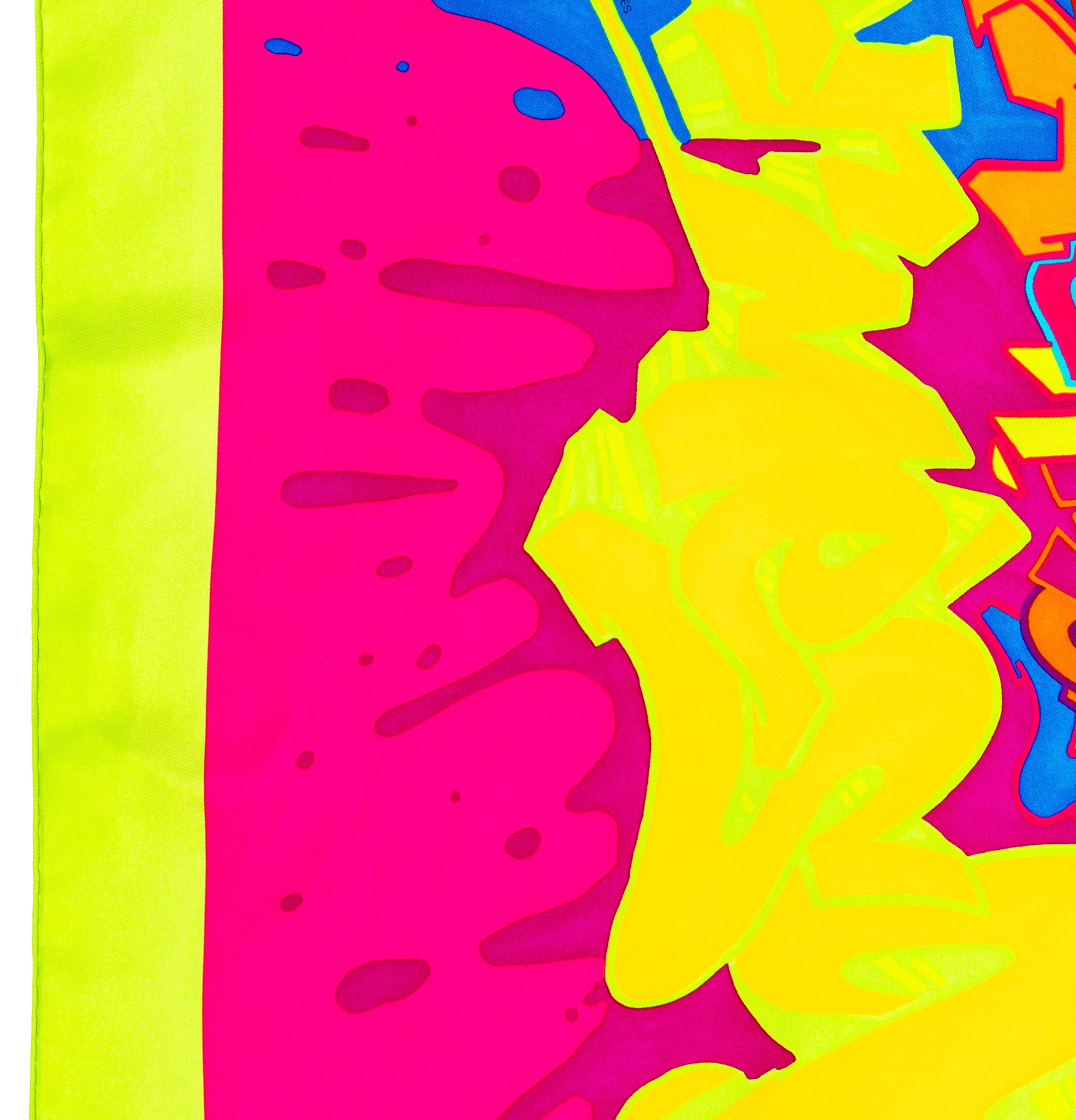 Aut. Bufanda Hermes Hermes Graff - Vert Fluo Fuschia Exc. Estado - Etiqueta de cuidado en venta 4