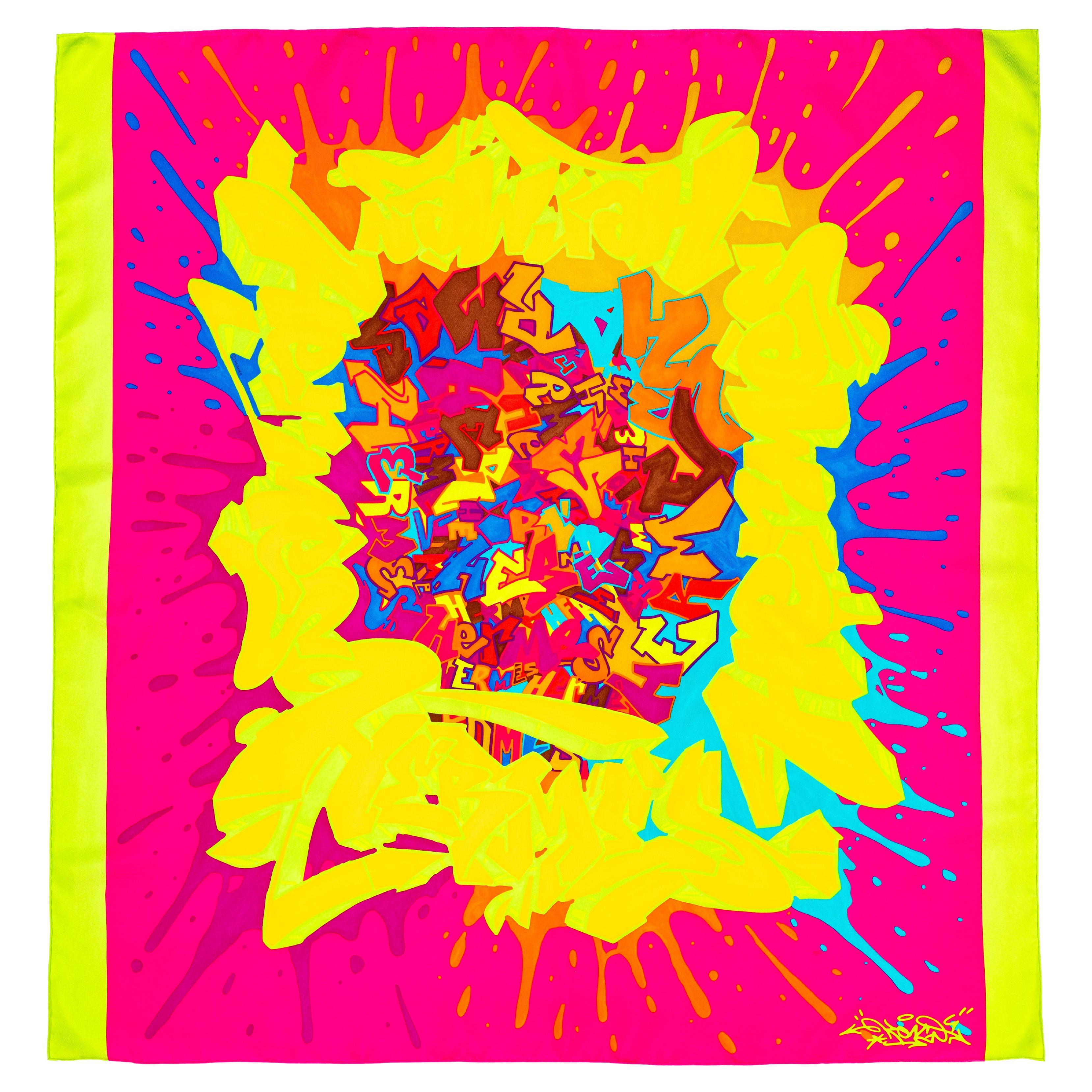 Aut. Bufanda Hermes Hermes Graff - Vert Fluo Fuschia Exc. Estado - Etiqueta de cuidado en venta