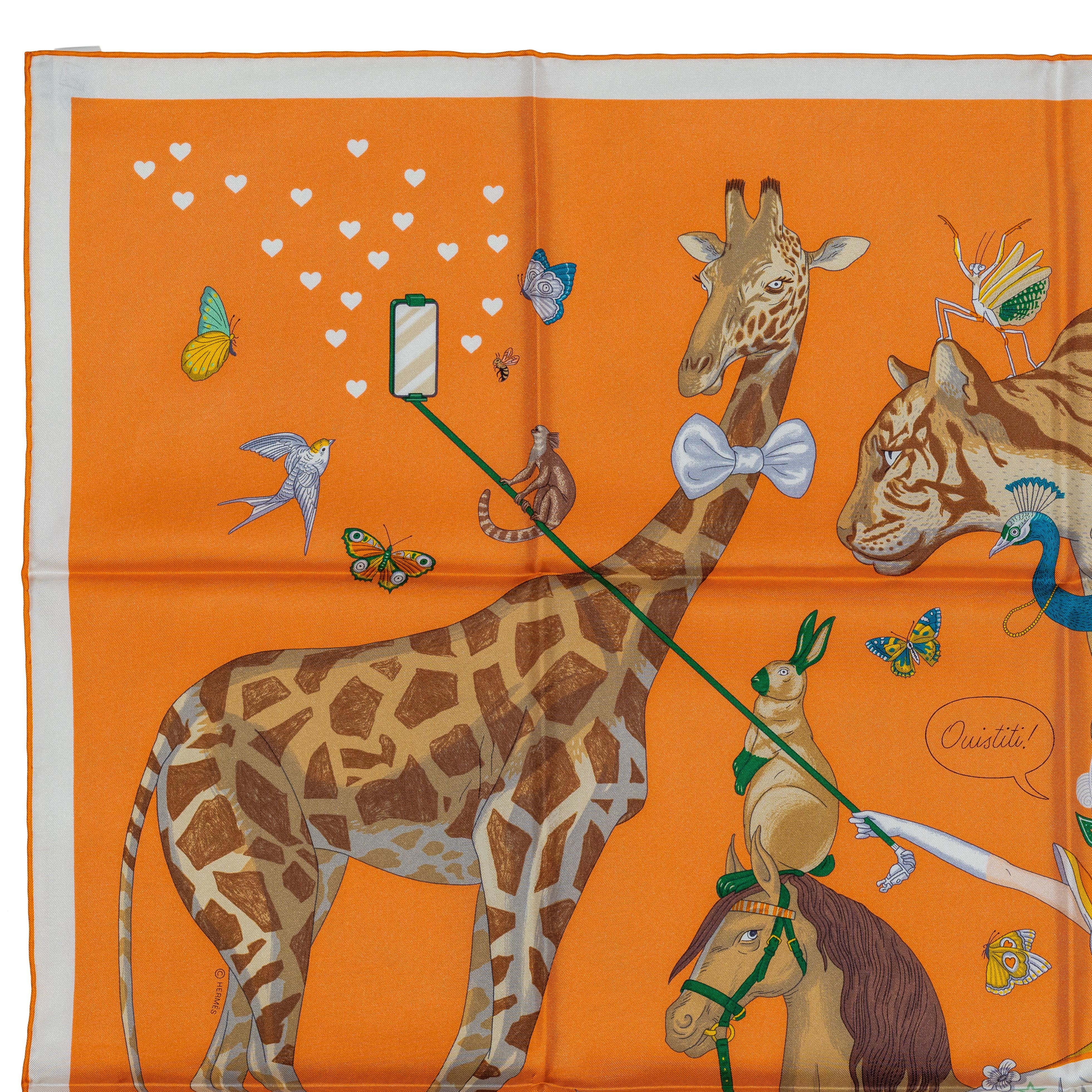 Women's Auth. Hermès Scarf Hermès Story Abricot Beige Vert New Store Tag For Sale