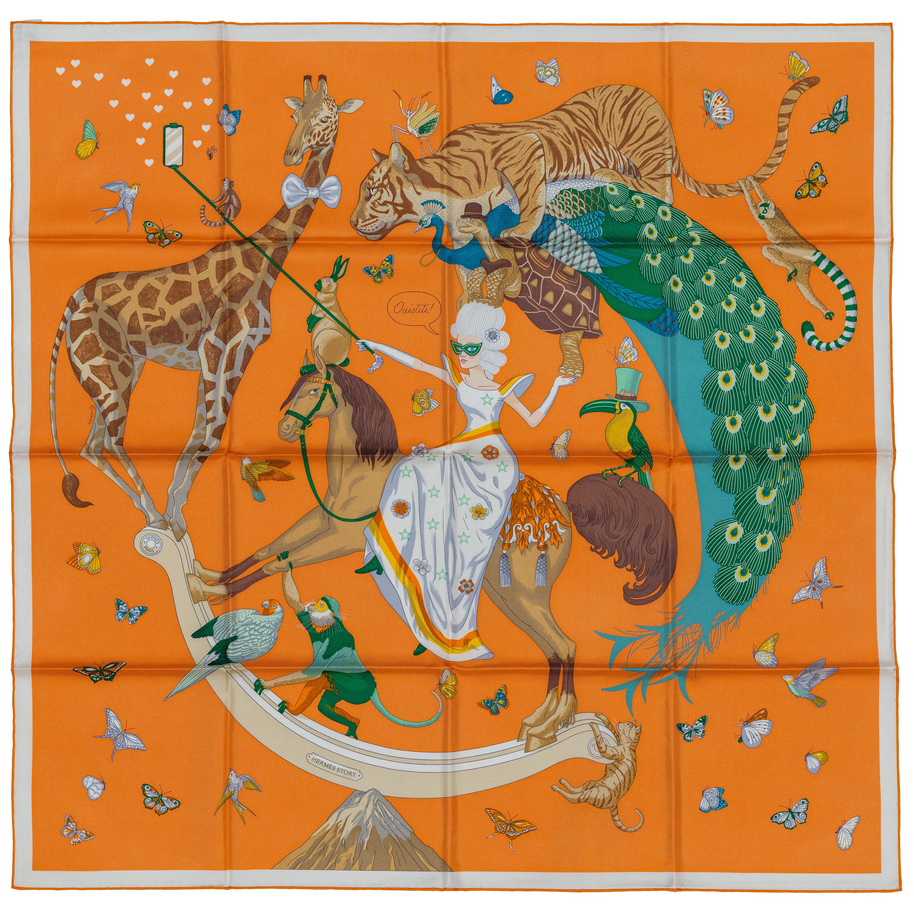 Aut. Hermès Bufanda Hermès Story Abricot Beige Vert Nueva Etiqueta de la Tienda