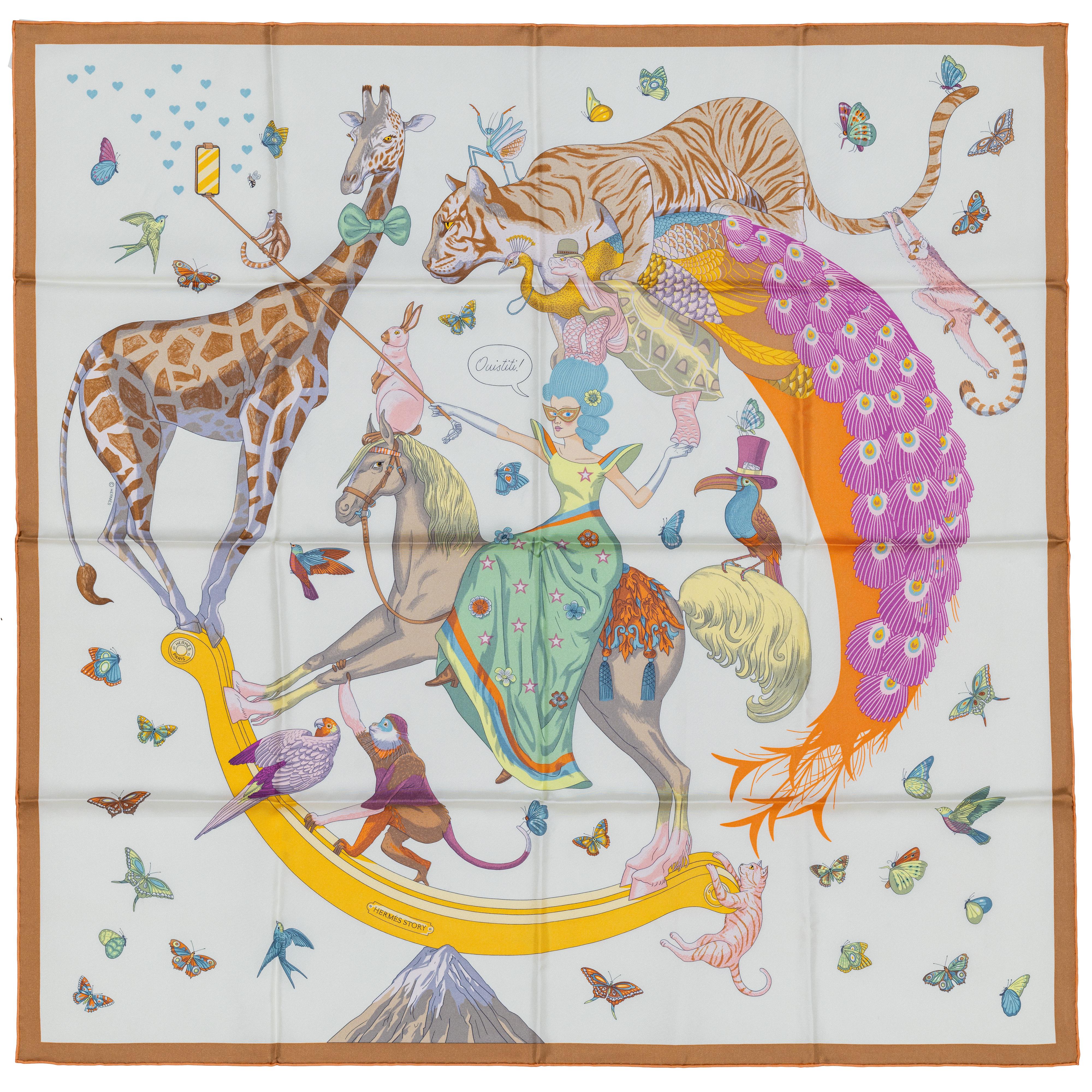 Auth. Hermès Scarf Hermès Story - Blanc Beige Store Tag