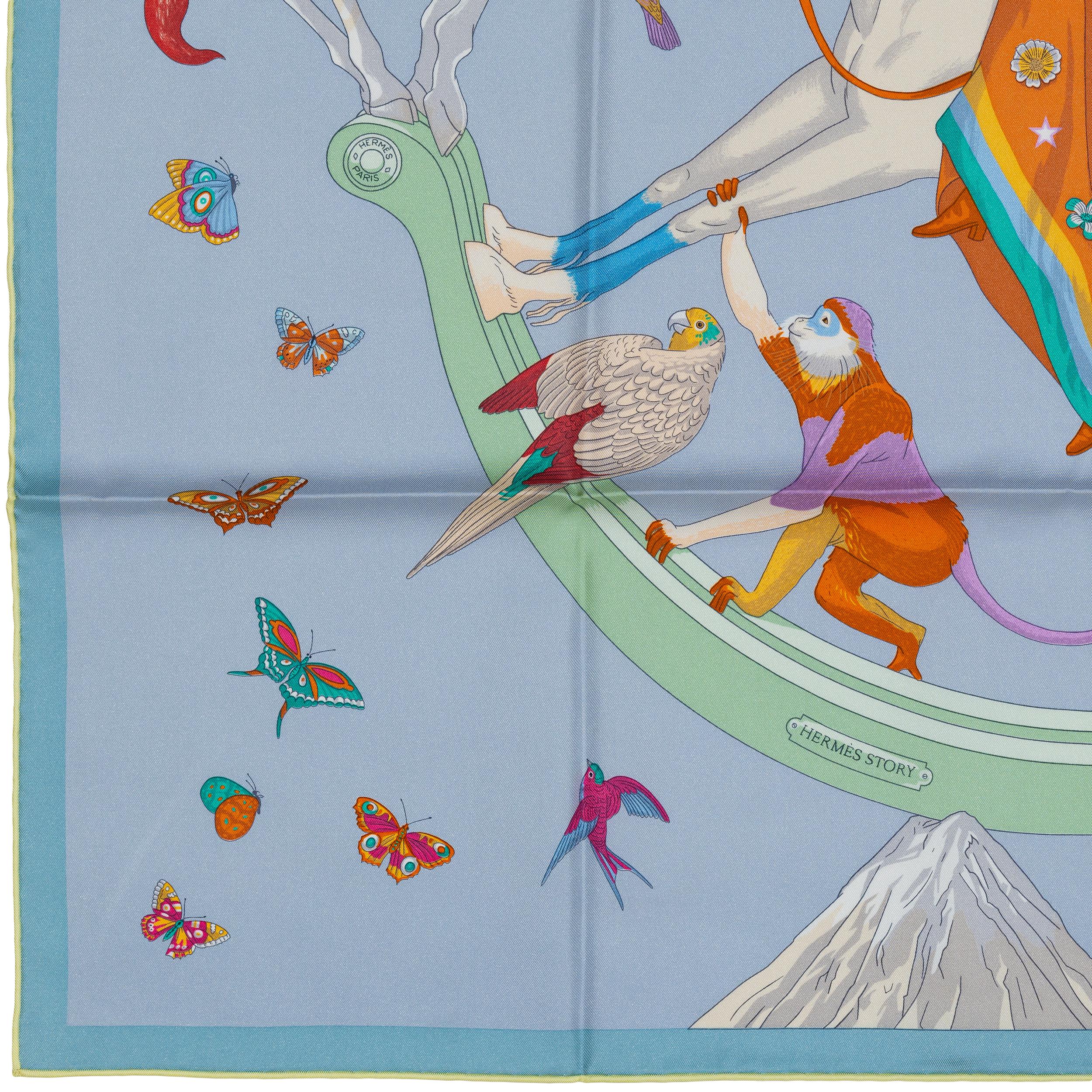 Auth. Hermès Scarf Hermès Story Green Blue Glacier Rose New Store Tag In New Condition For Sale In Ottawa, CA
