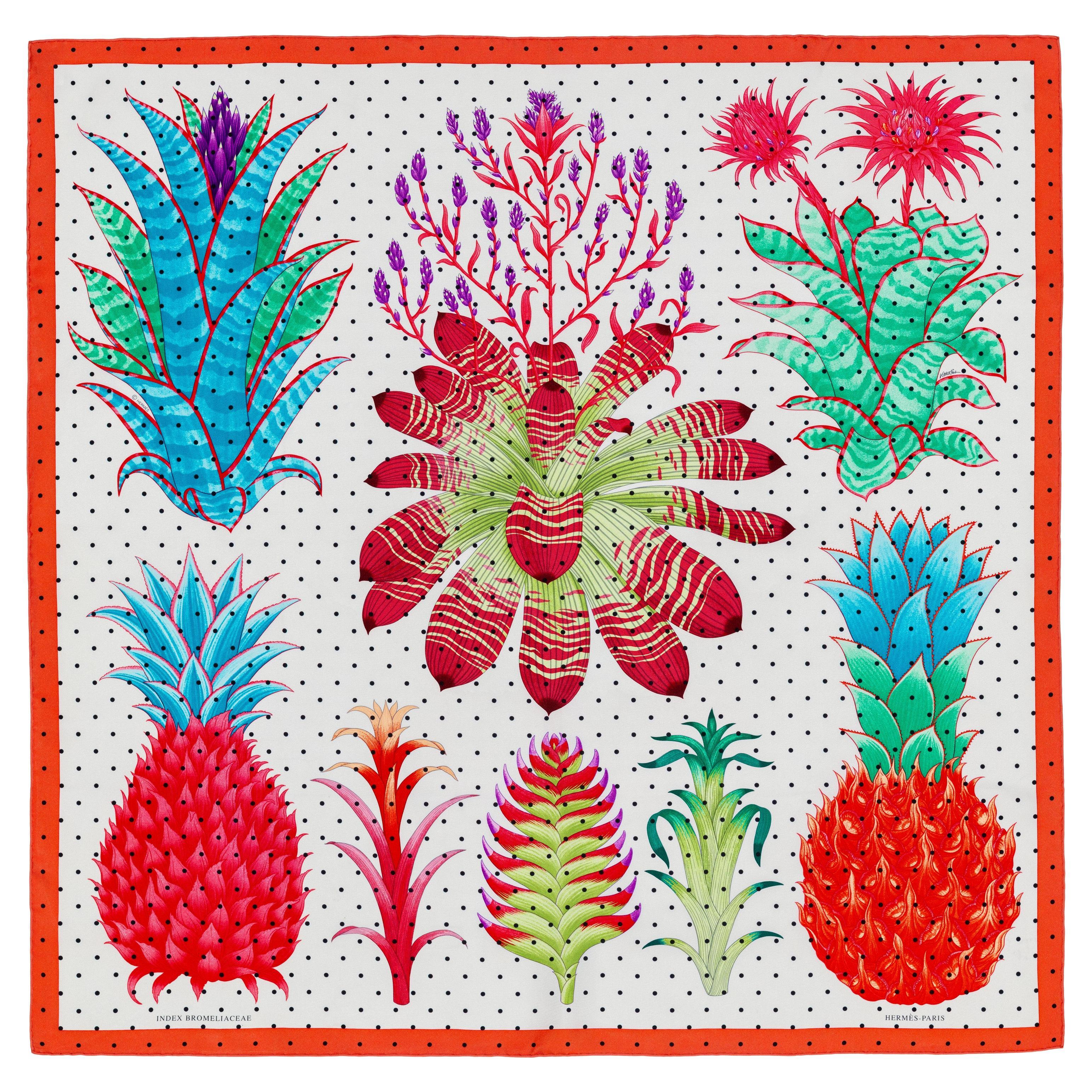 Auth. Hermès Scarf Index Bromeliaceae - Blanc Corail New Store Tag