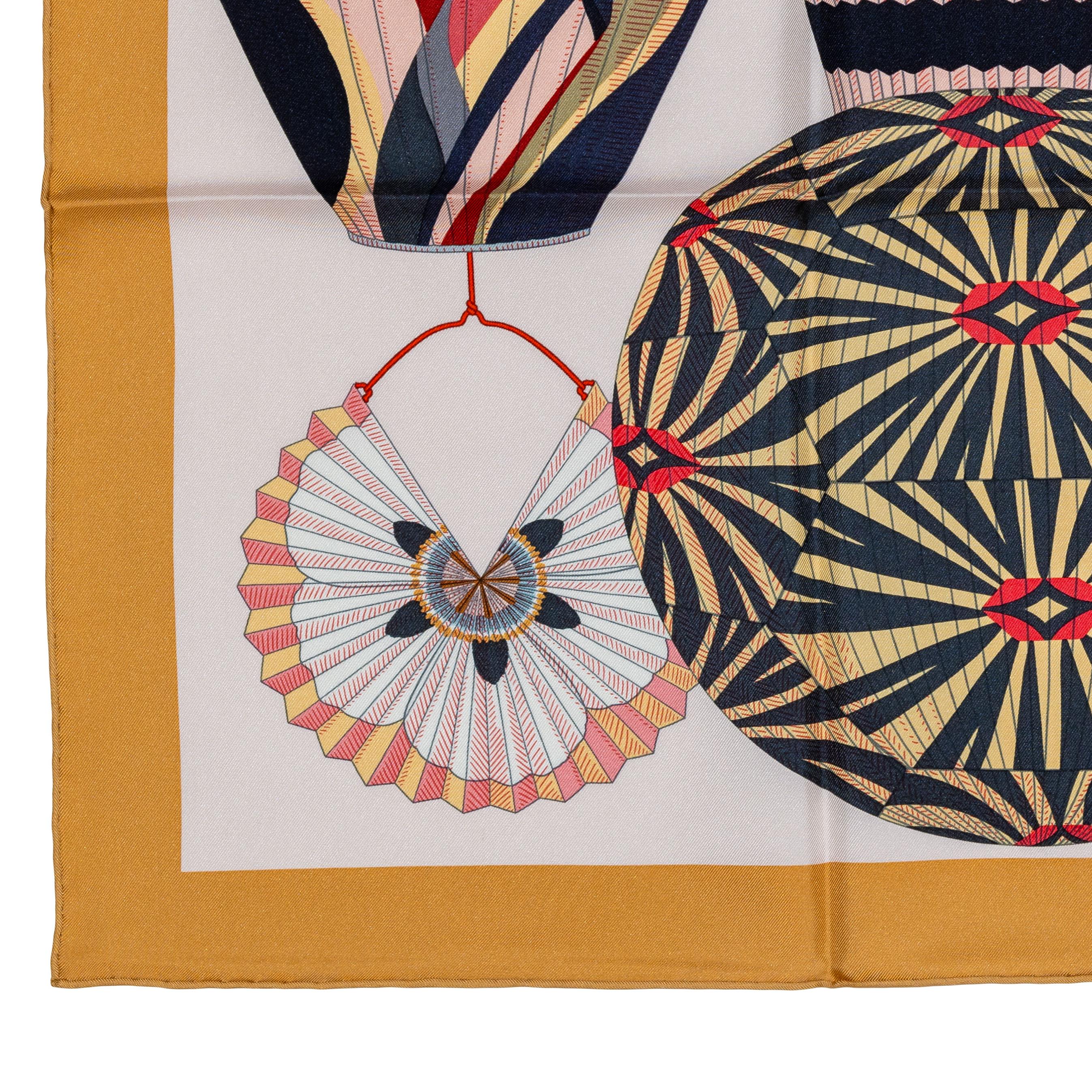 Auth. Hermès Scarf Lanternes, Ballons and Cocardes - Beige Rose Nacre New Tag 8