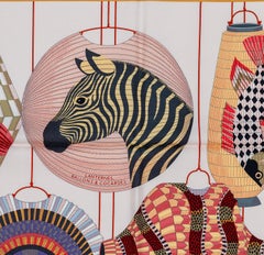 Auth. Hermès Scarf Lanternes, Ballons and Cocardes - Beige Rose Nacre New Tag