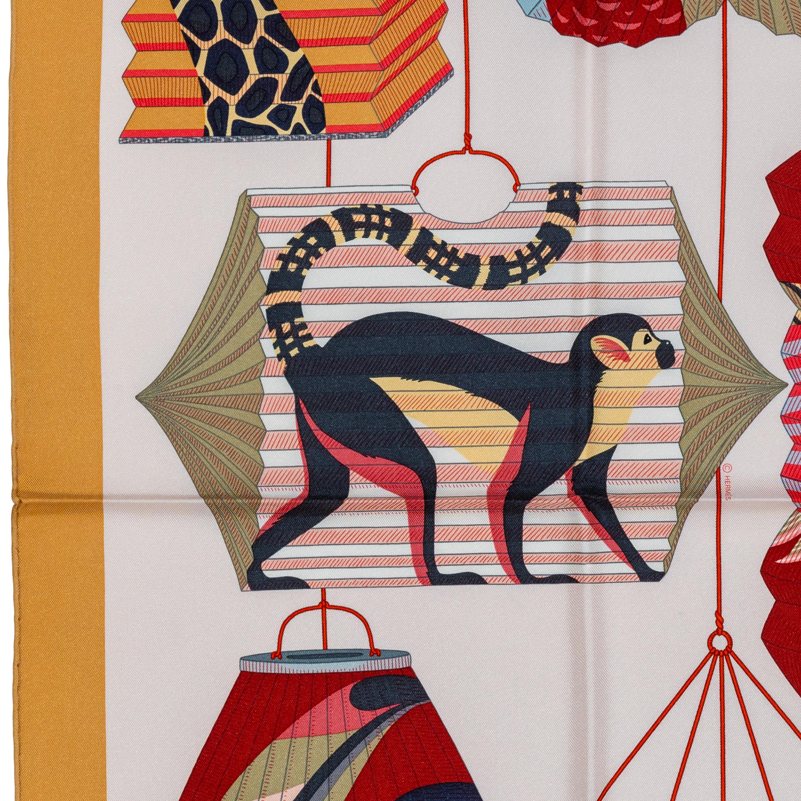 Women's Auth. Hermès Scarf Lanternes, Ballons and Cocardes - Beige Rose Nacre New Tag