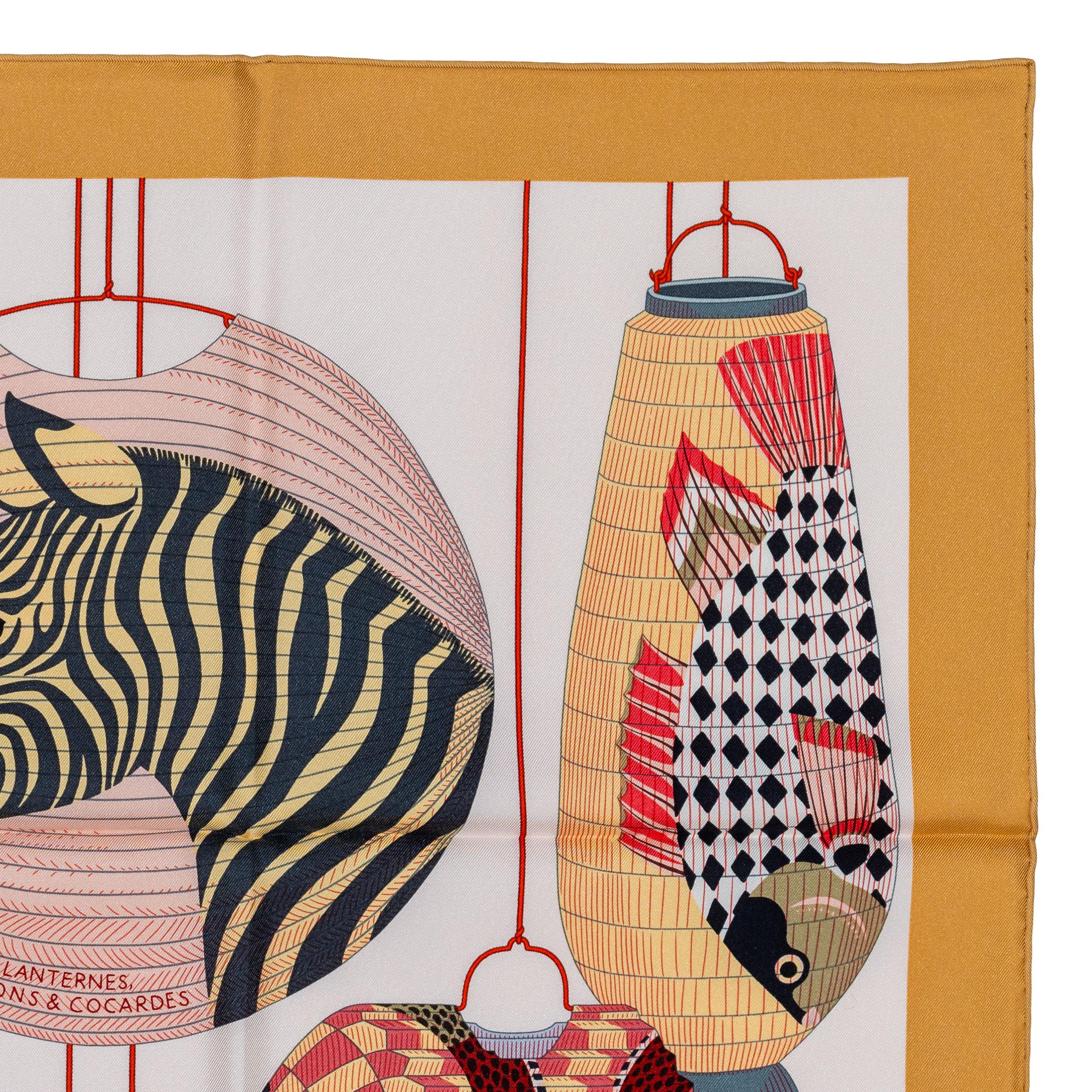 Auth. Hermès Scarf Lanternes, Ballons and Cocardes - Beige Rose Nacre New Tag 4