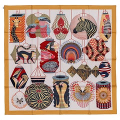 Auth. Hermès Scarf Lanternes, Ballons and Cocardes - Beige Rose Nacre New Tag