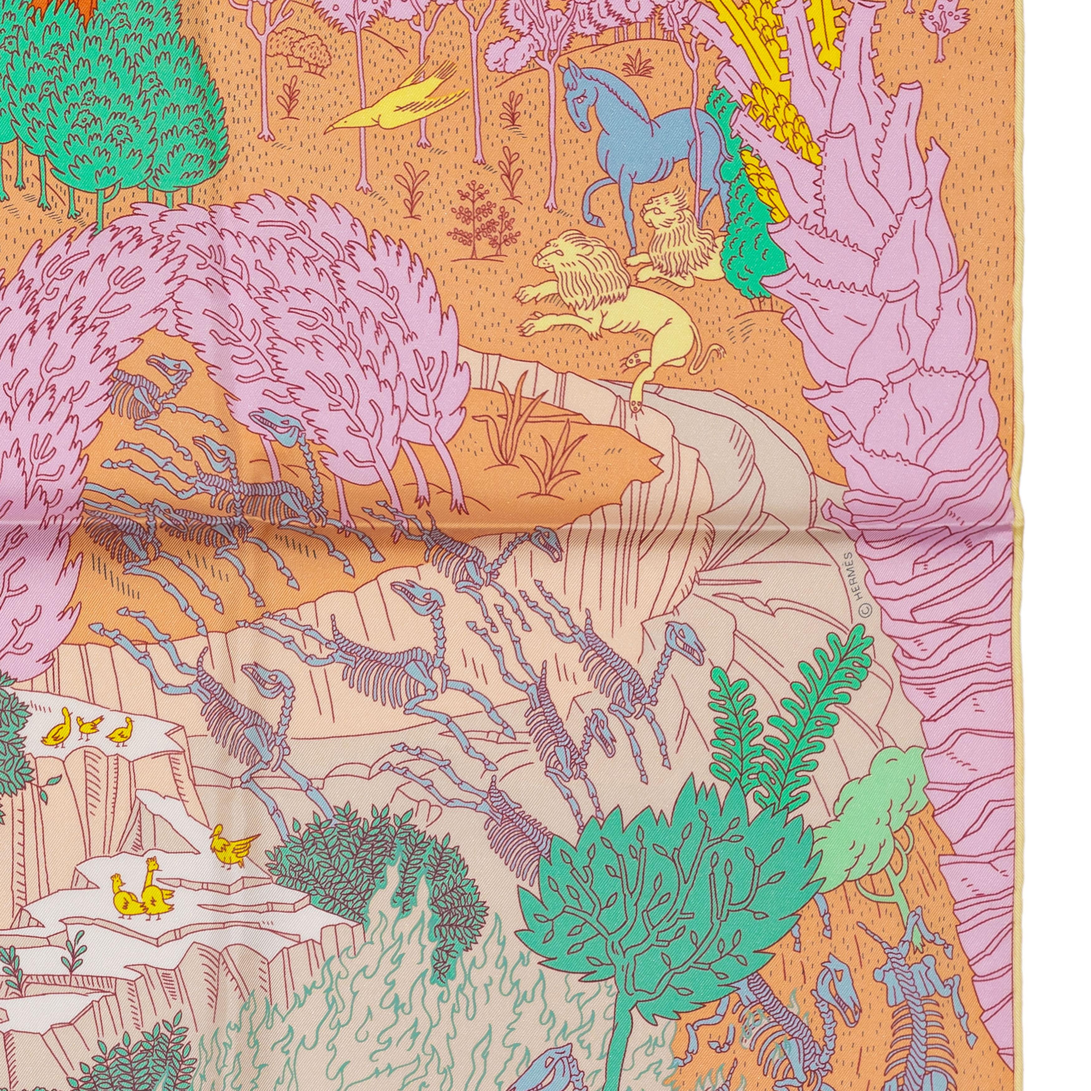 Auth. Hermès Scarf Le Carnaval des Animaux - Multicolour New Care Tag For Sale 5