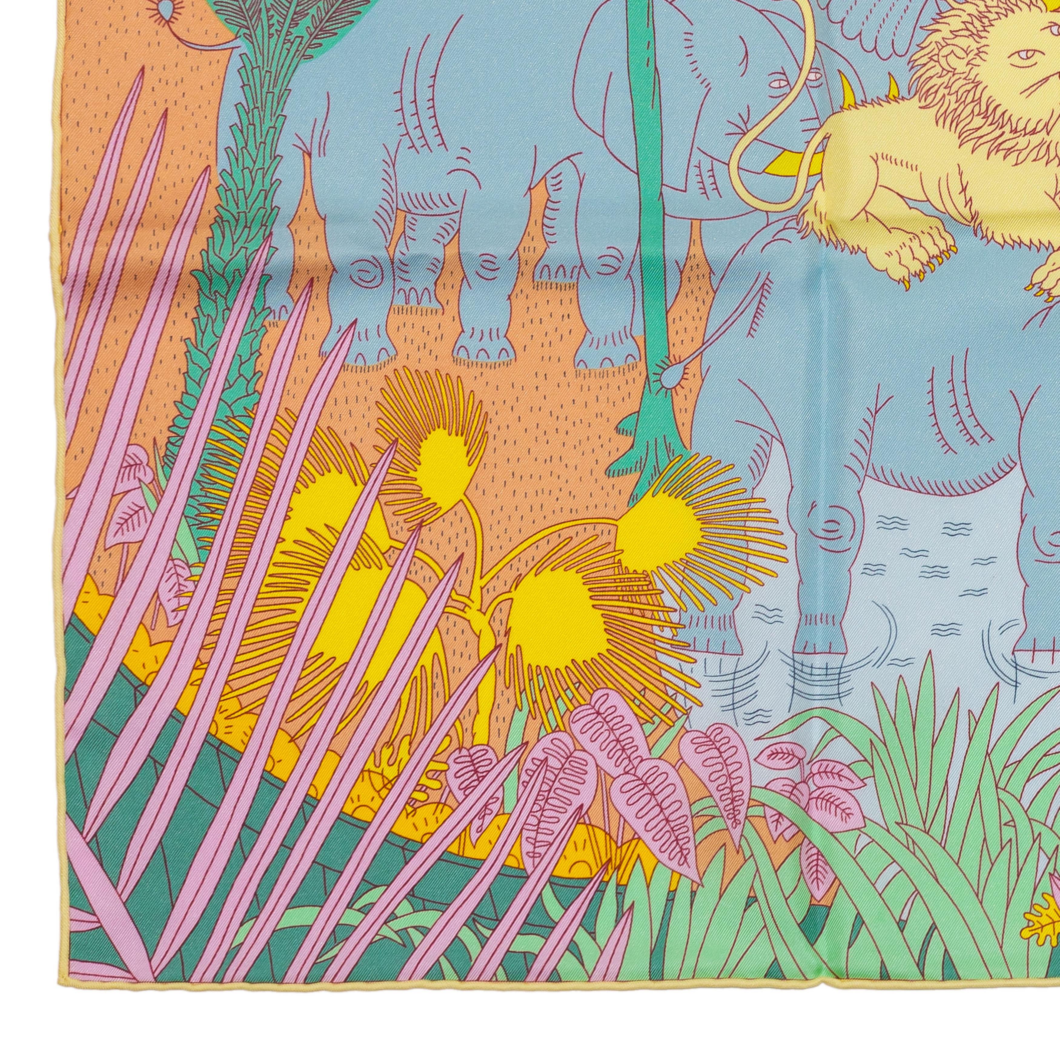 Auth. Hermès Scarf Le Carnaval des Animaux - Multicolour New Care Tag For Sale 6