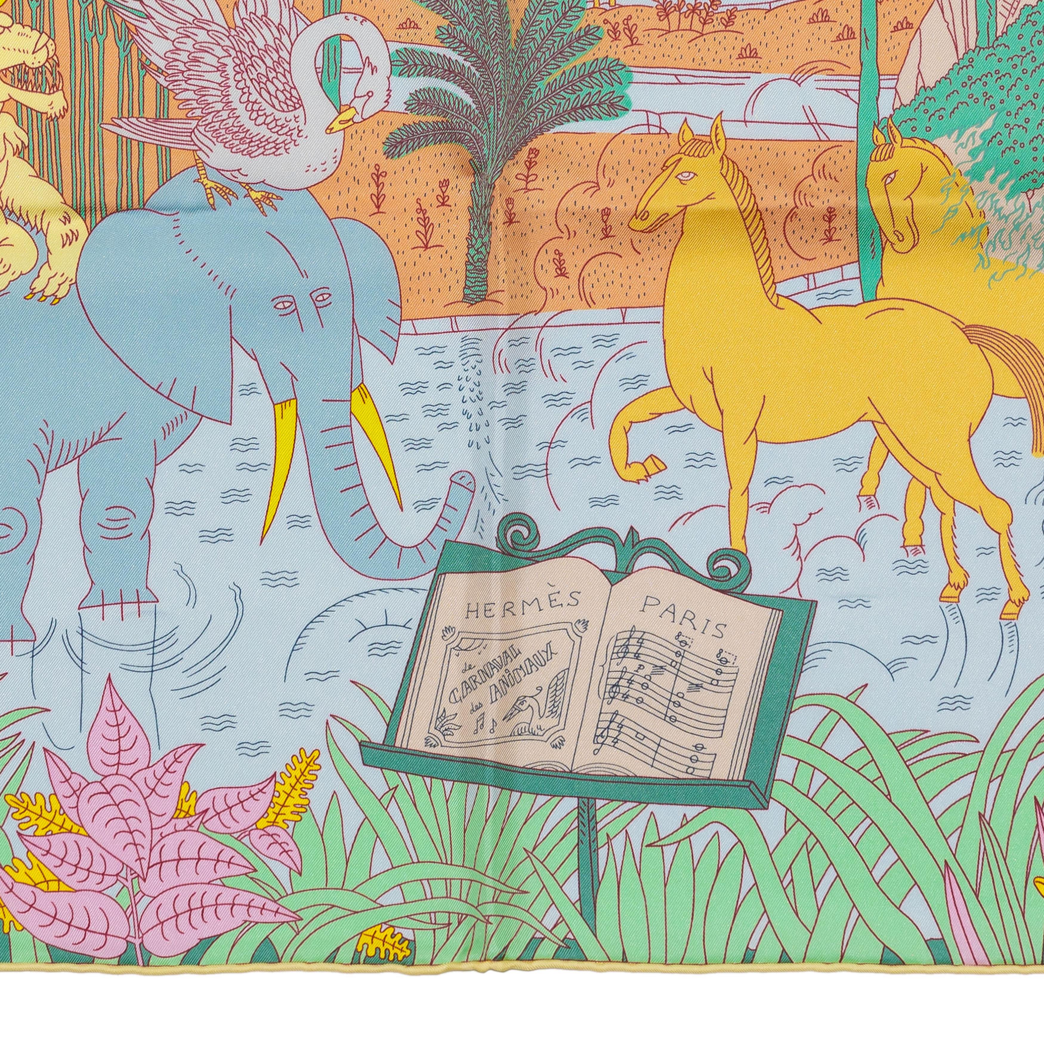 Auth. Hermès Scarf Le Carnaval des Animaux - Multicolour New Care Tag For Sale 7