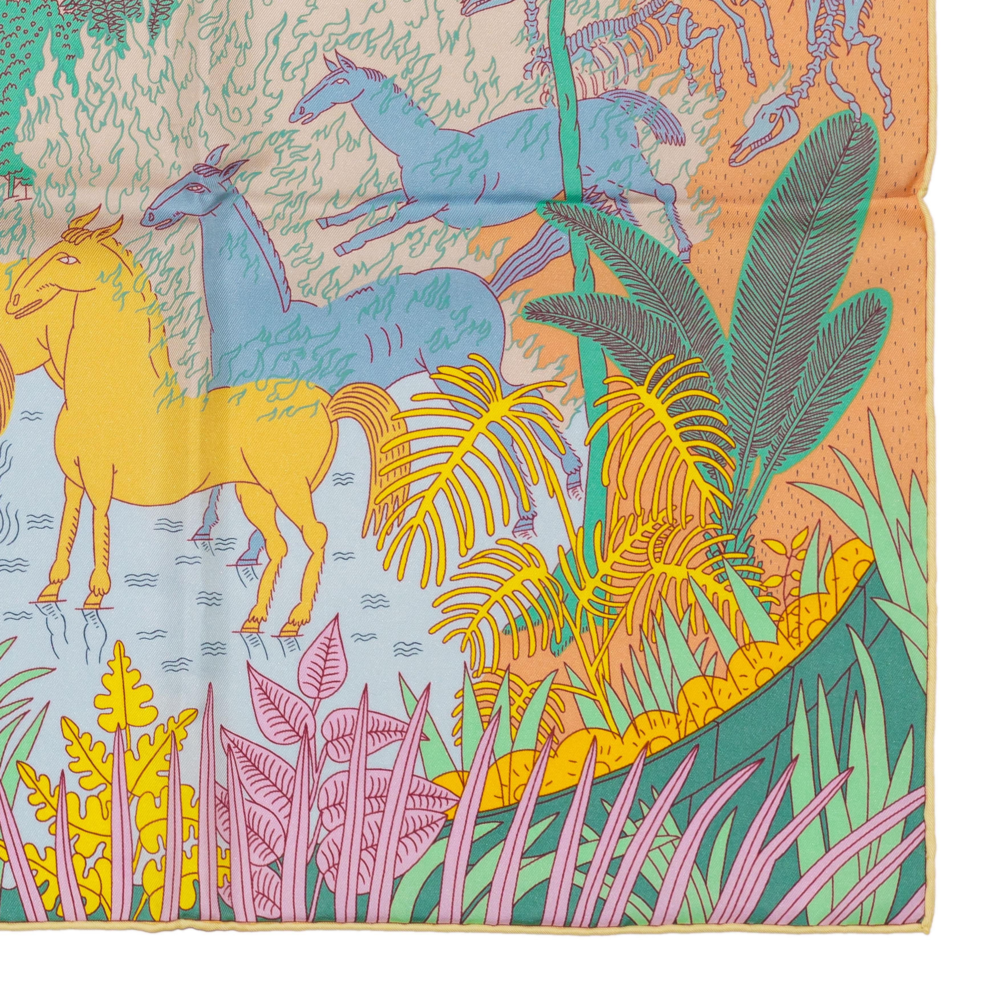 Auth. Hermès Scarf Le Carnaval des Animaux - Multicolour New Care Tag For Sale 8