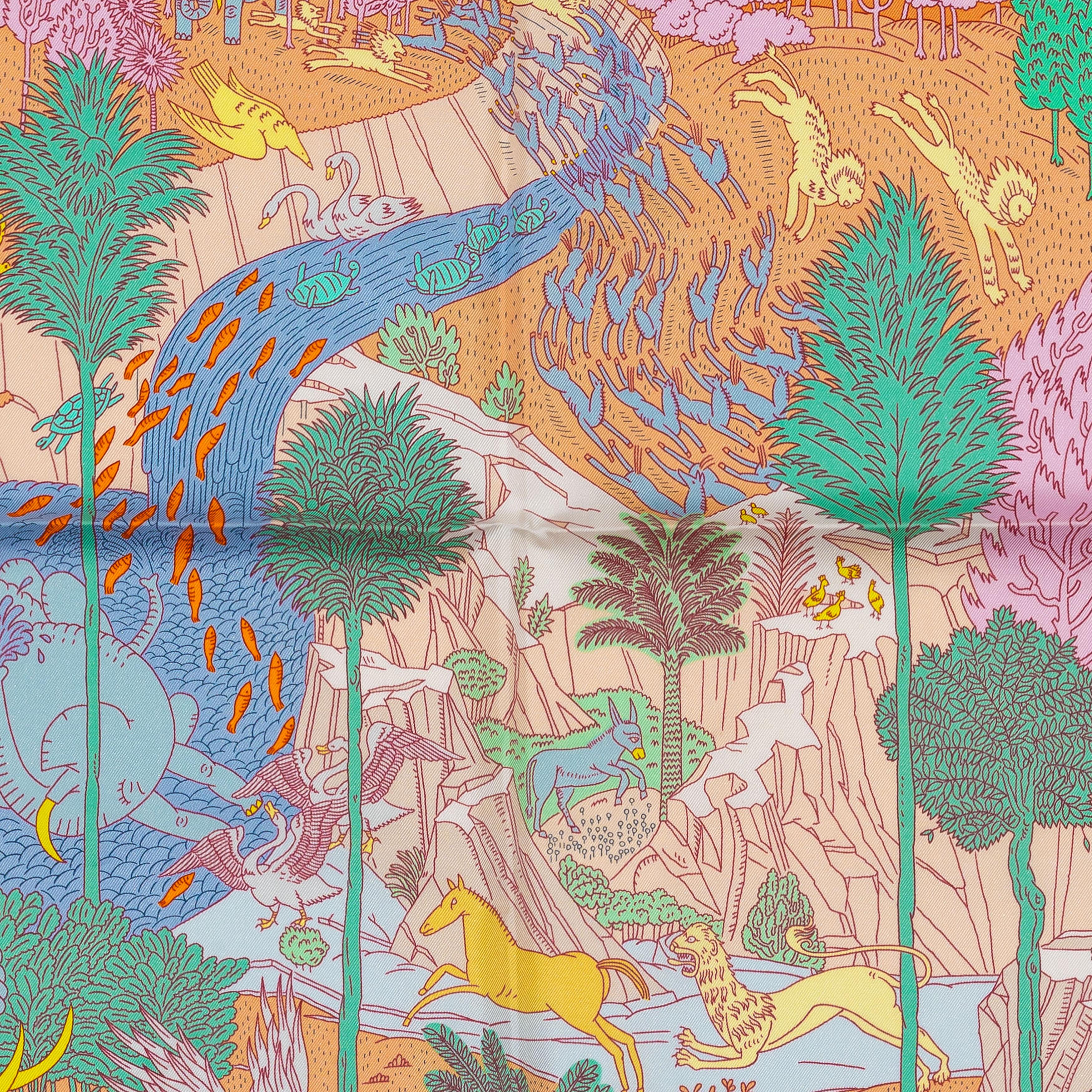 Auth. Hermès Scarf Le Carnaval des Animaux - Multicolour New Care Tag For Sale 4