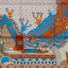 Auth. Hermès Scarf Le Premier Chant - Orange Blanc Bleu New Store Tag