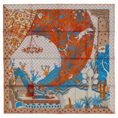 Auth. Hermès Scarf Le Premier Chant - Orange Blanc Bleu New Store Tag