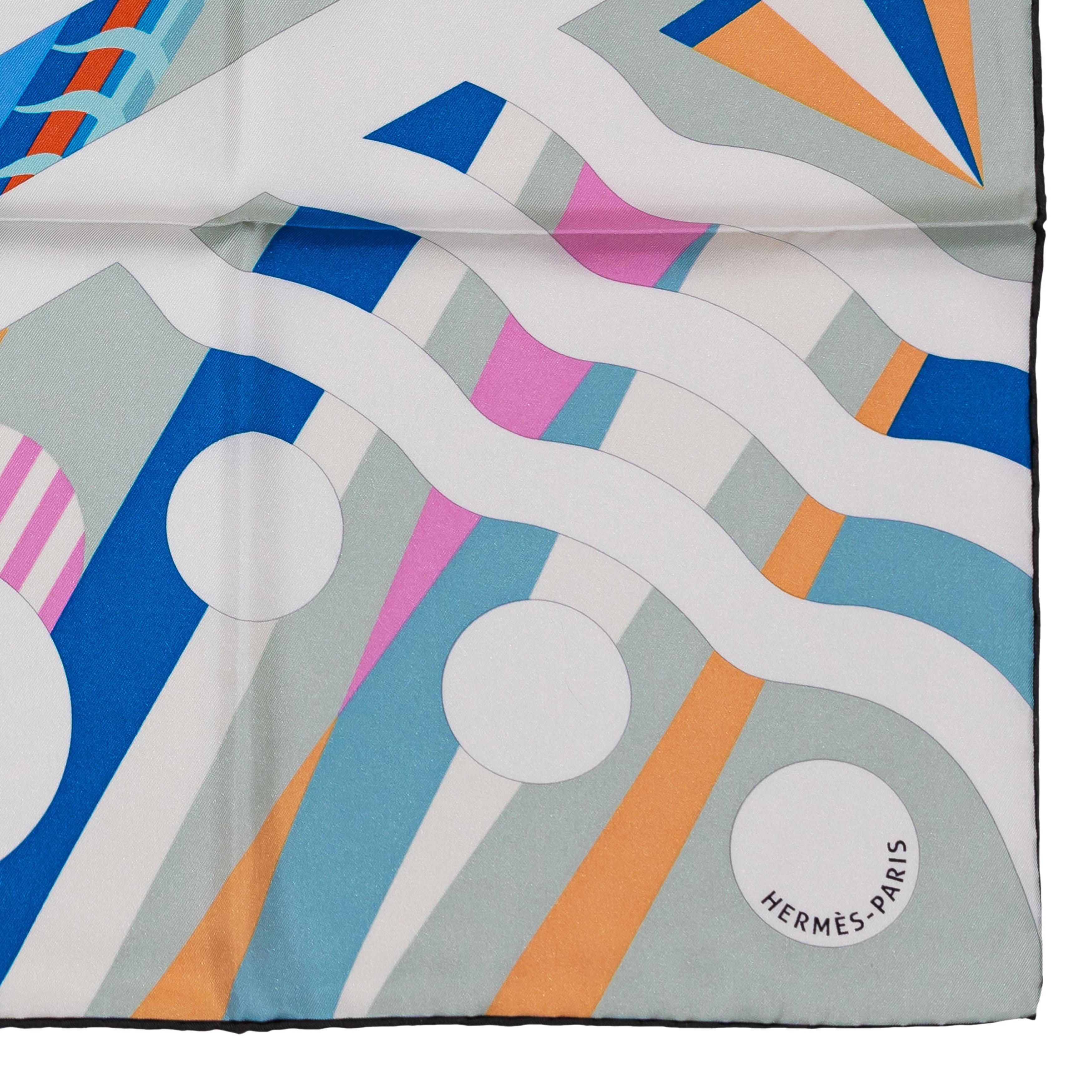 Aut. Hermès Bufanda Le Rêve de Julia - Beige Rosa Azul Etiqueta de cuidado en venta 9