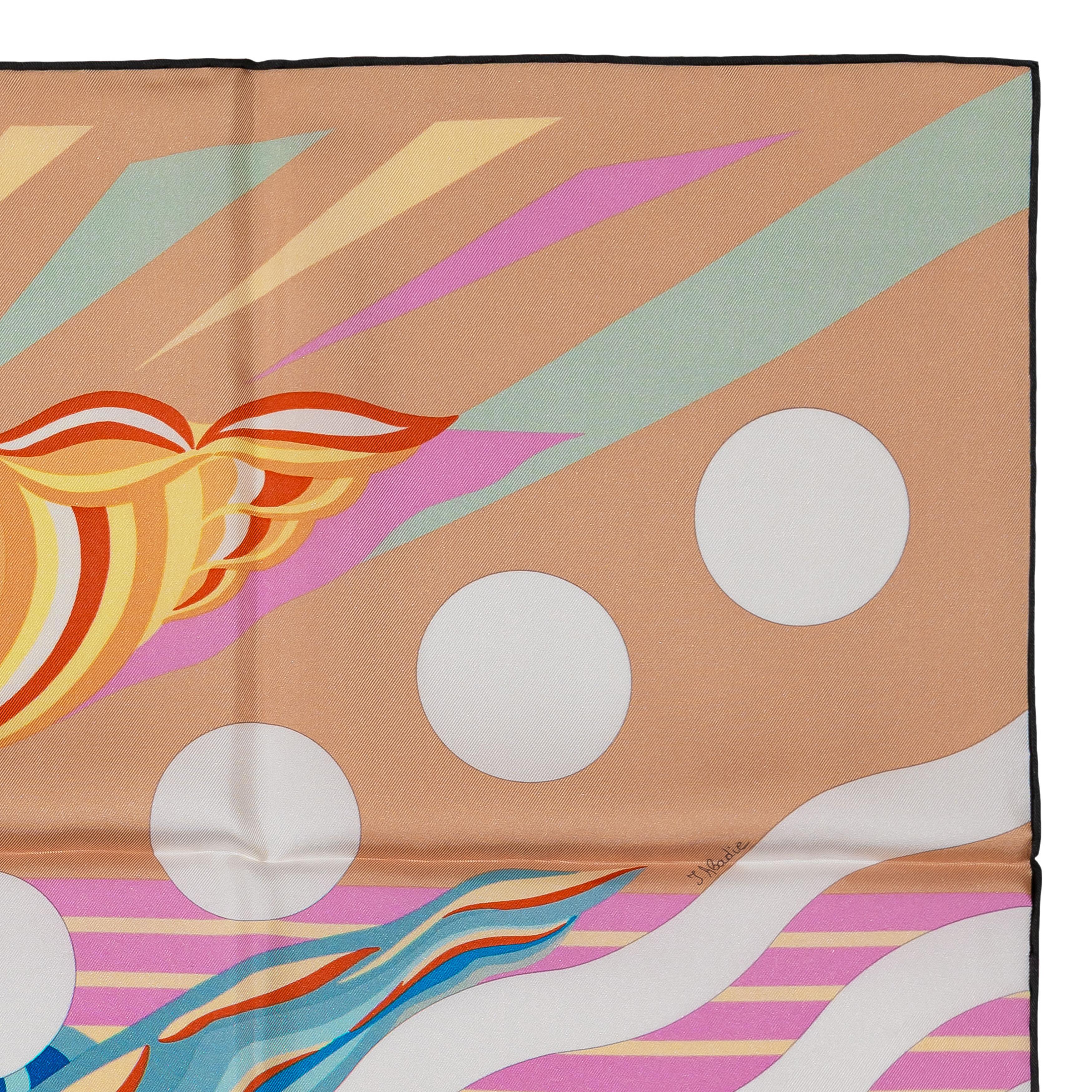 Aut. Hermès Bufanda Le Rêve de Julia - Beige Rosa Azul Etiqueta de cuidado en venta 3