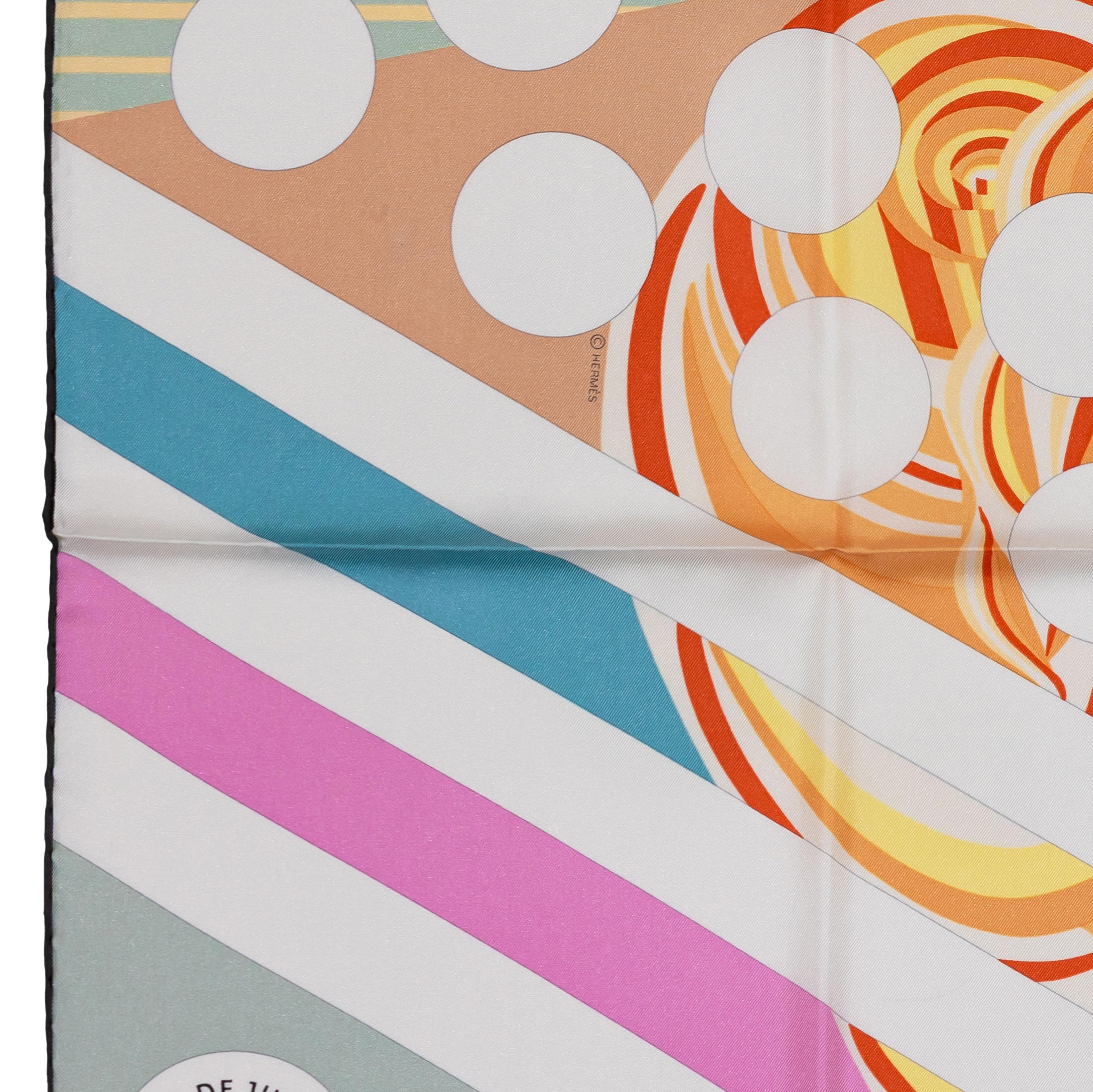 Aut. Hermès Bufanda Le Rêve de Julia - Beige Rosa Azul Etiqueta de cuidado en venta 4