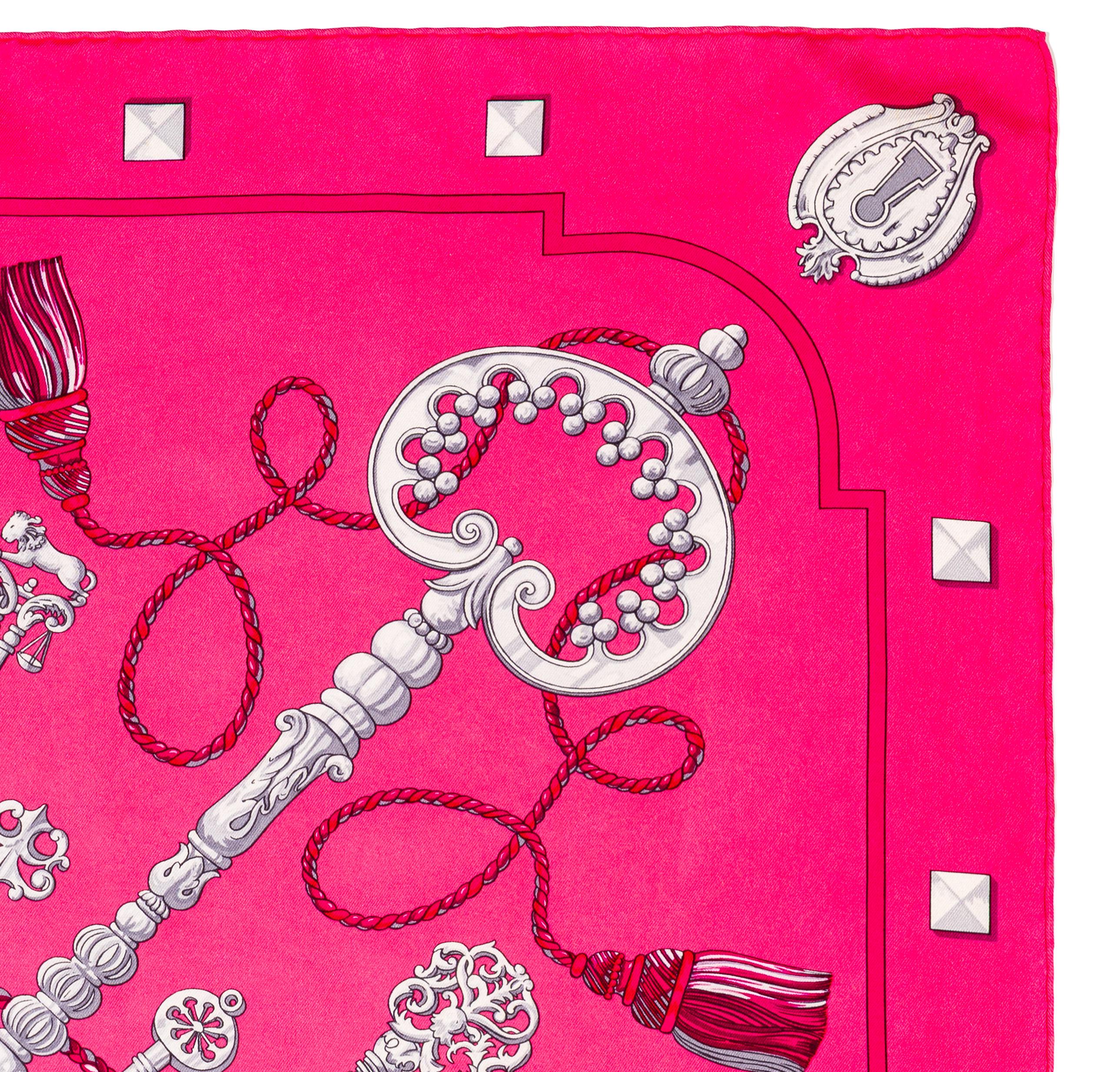 Auth. Hermes Sciarpa Les Clefs - Rose Vif Fuschia - Exc. Condit Care in vendita 5