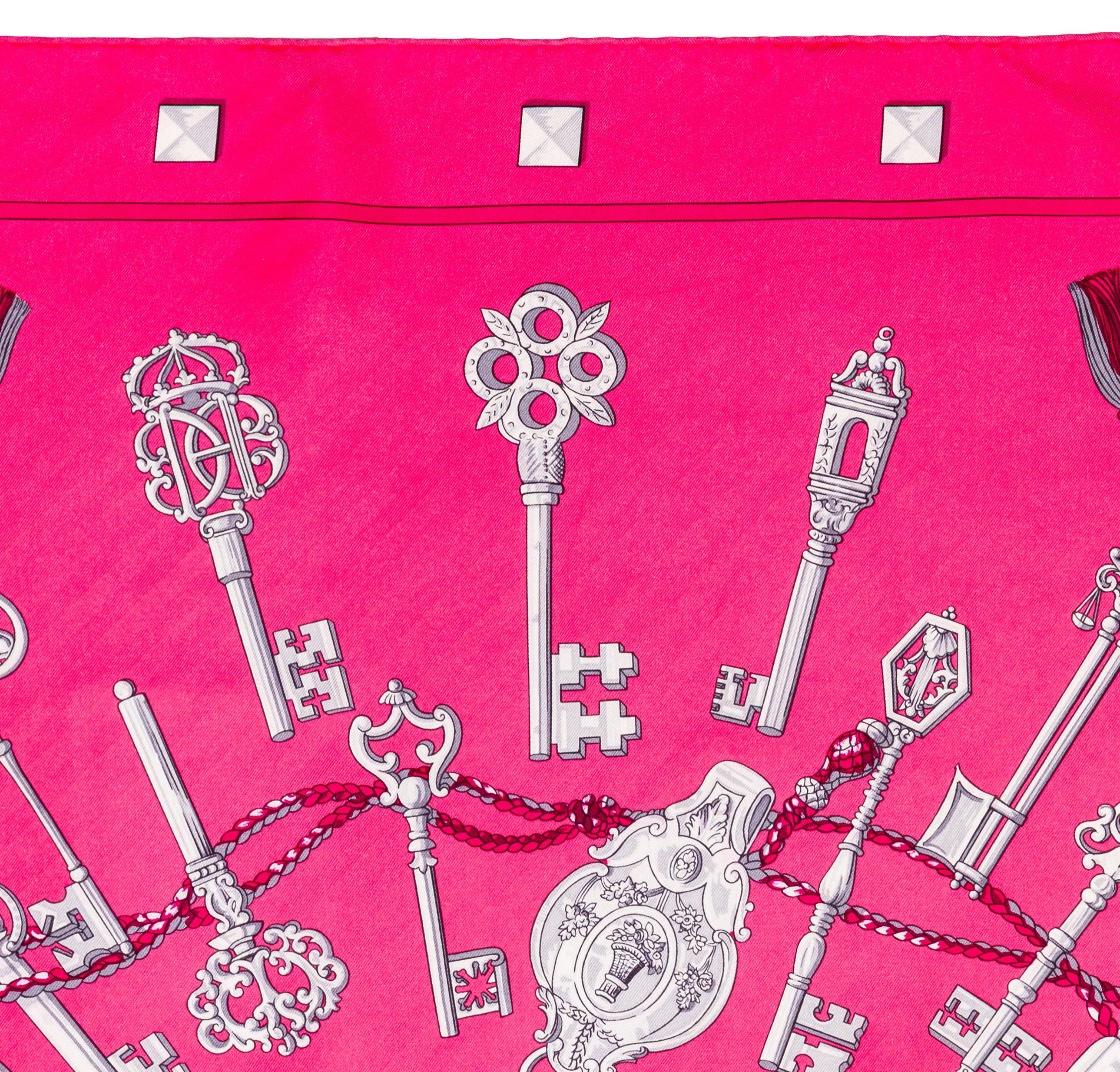 Auth. Hermes Sciarpa Les Clefs - Rose Vif Fuschia - Exc. Condit Care in vendita 6