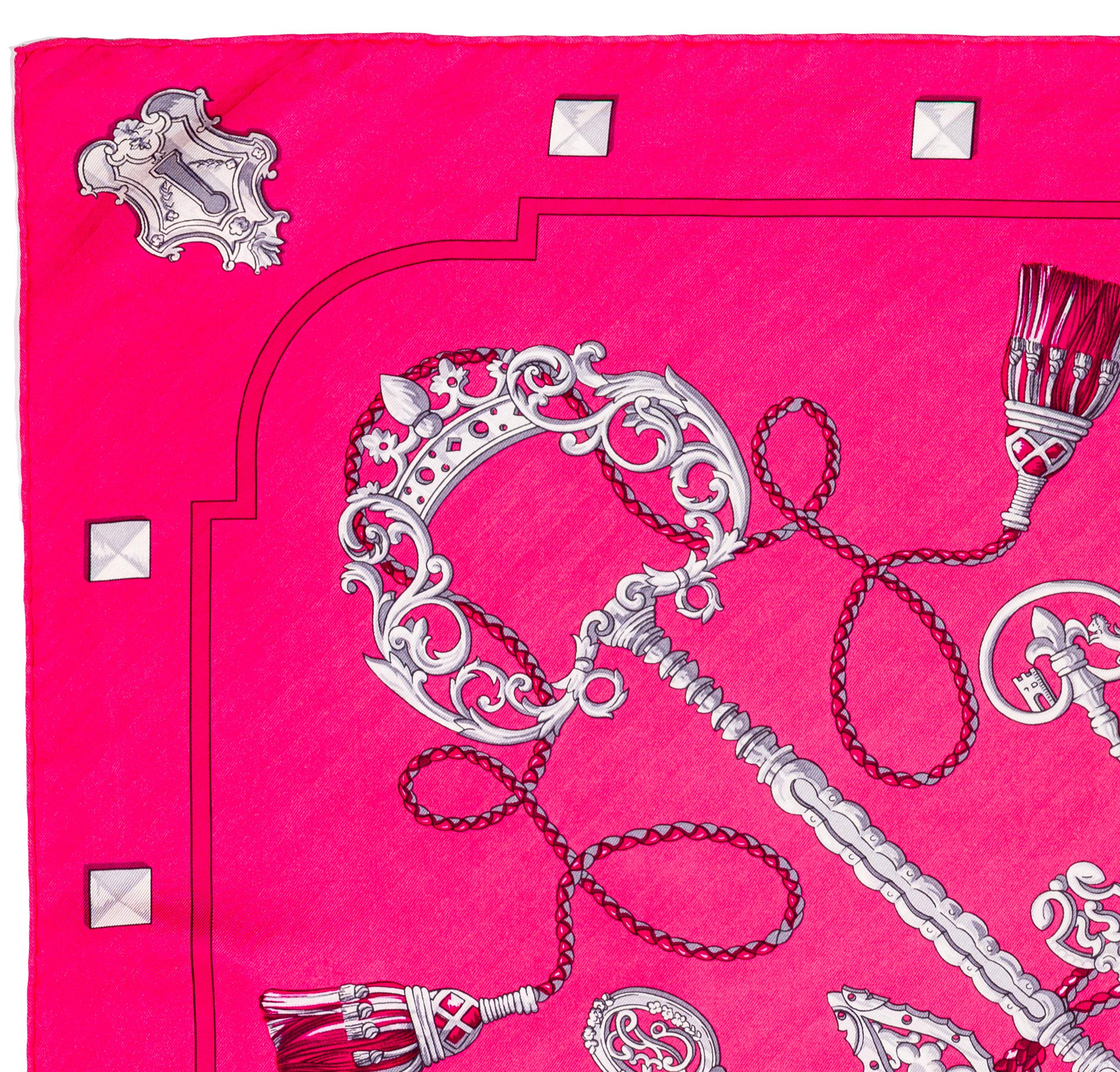 Auth. Hermes Sciarpa Les Clefs - Rose Vif Fuschia - Exc. Condit Care in vendita 7