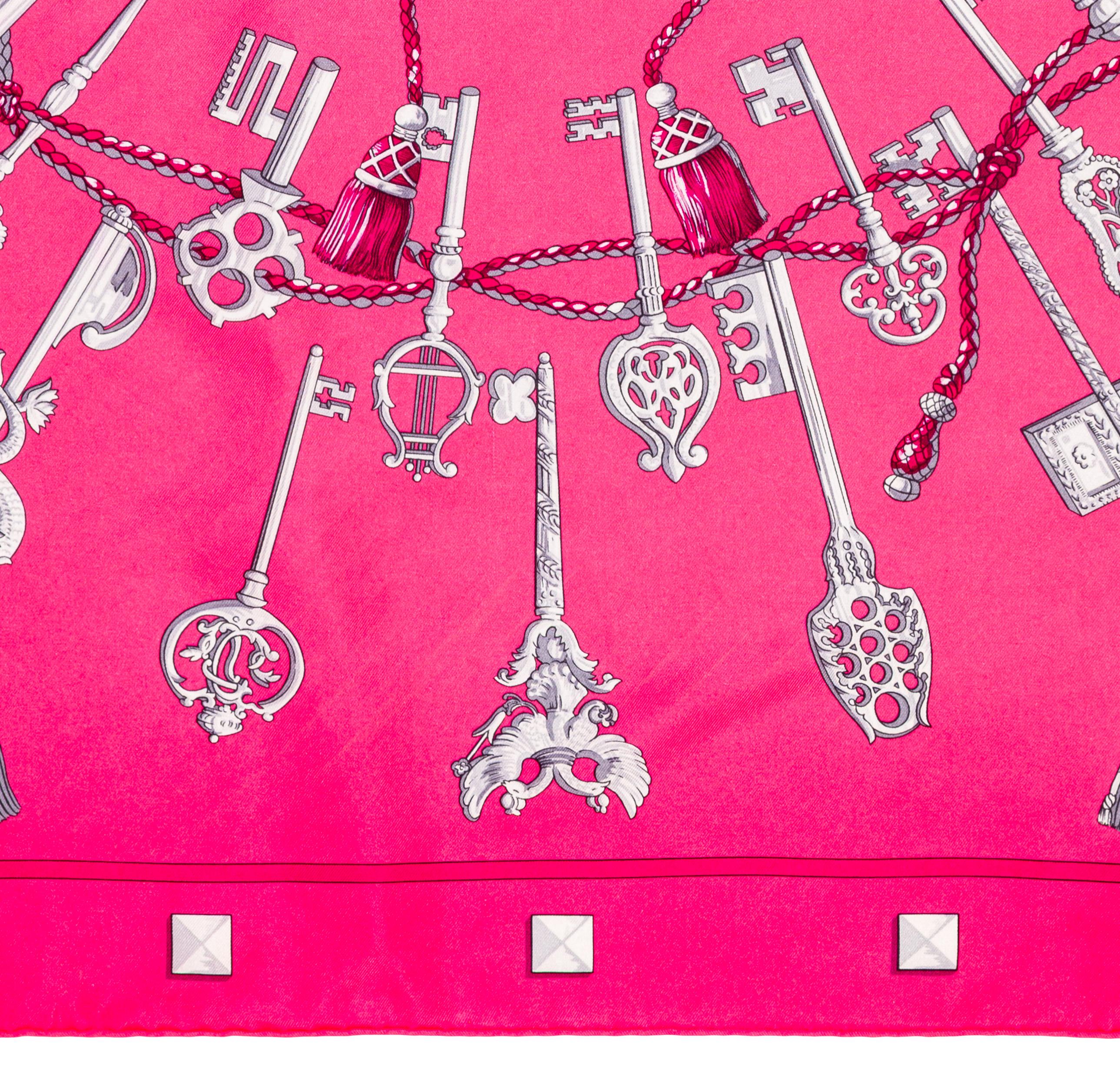 Donna Auth. Hermes Sciarpa Les Clefs - Rose Vif Fuschia - Exc. Condit Care in vendita