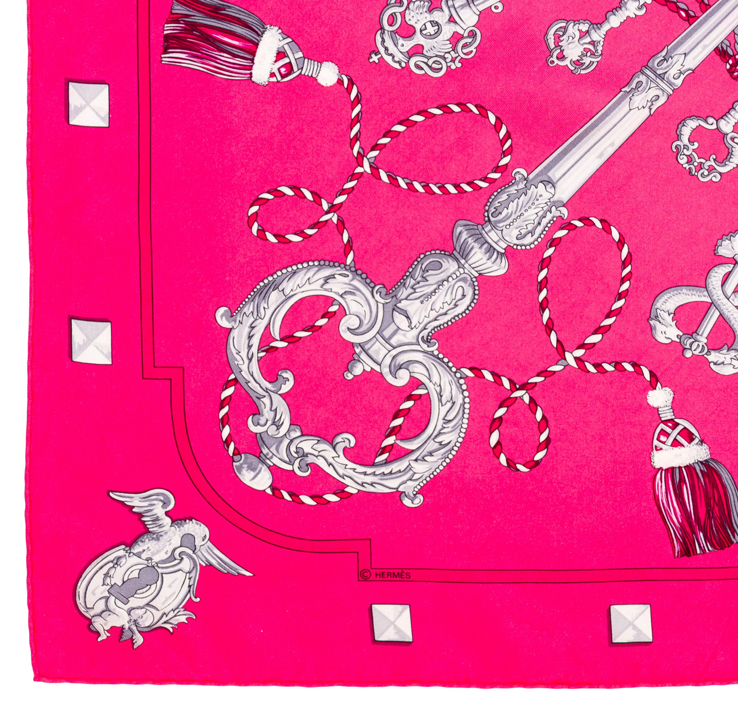 Auth. Hermes Sciarpa Les Clefs - Rose Vif Fuschia - Exc. Condit Care in vendita 1