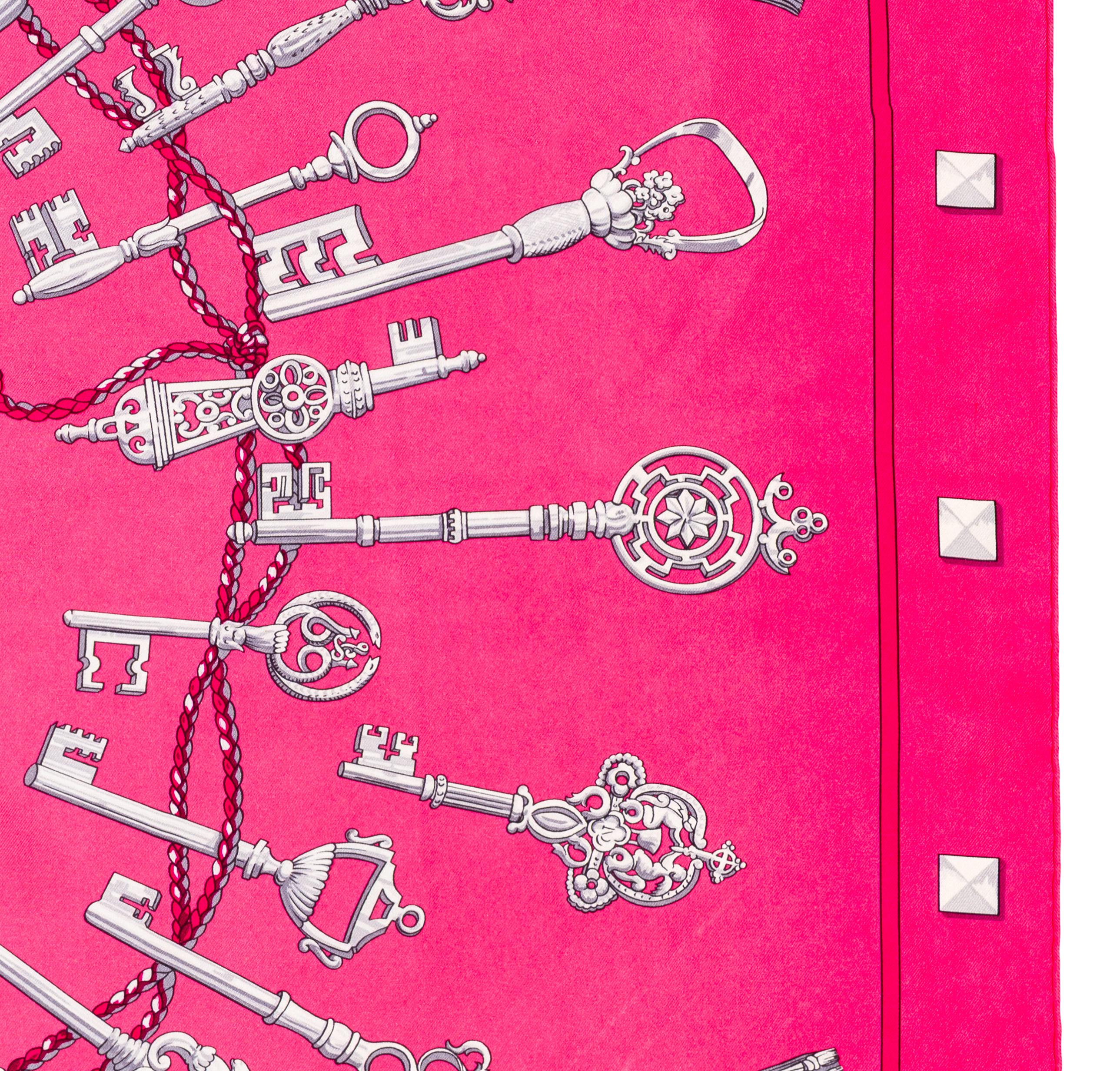 Auth. Hermes Sciarpa Les Clefs - Rose Vif Fuschia - Exc. Condit Care in vendita 2