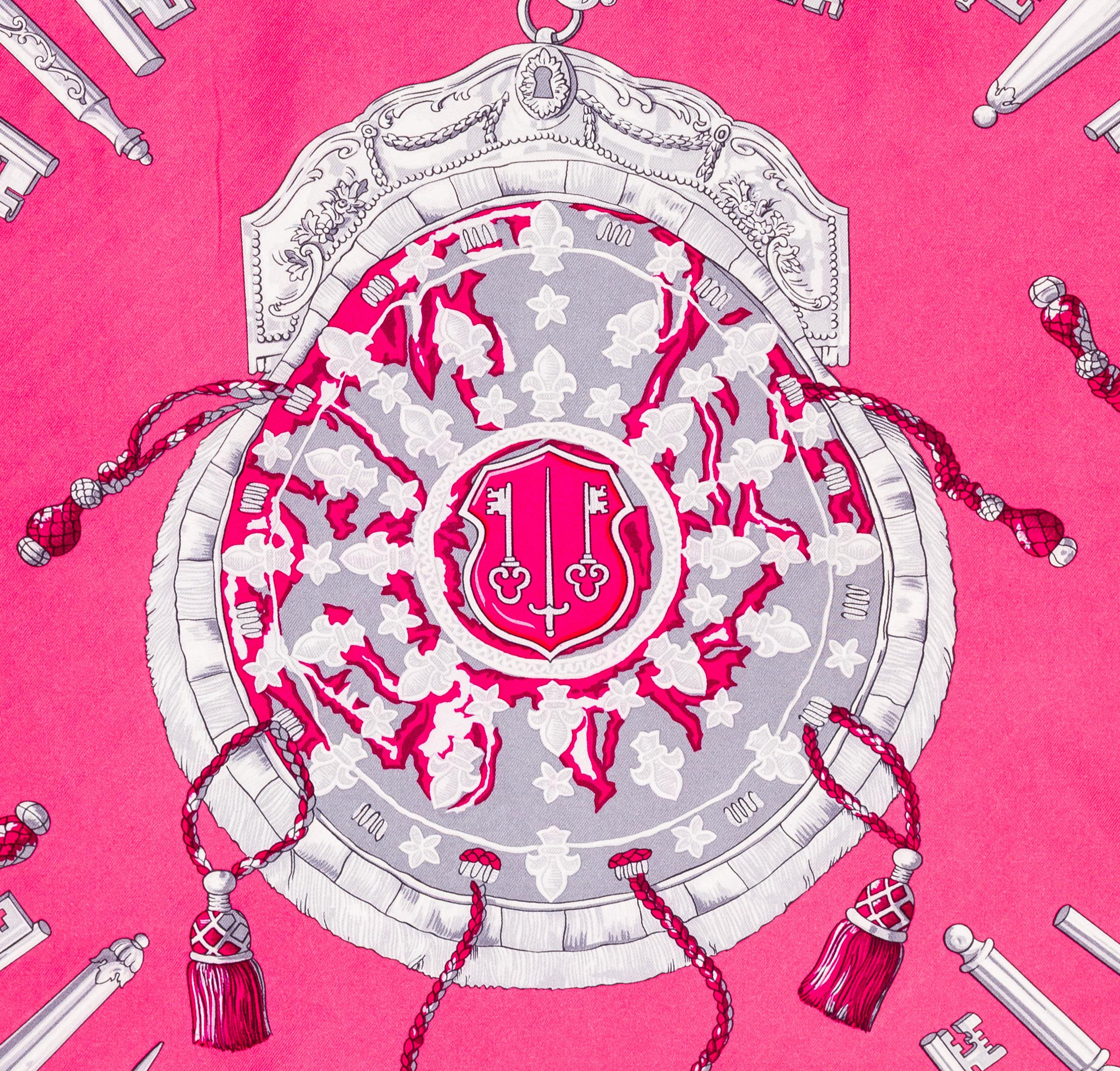 Auth. Hermes Sciarpa Les Clefs - Rose Vif Fuschia - Exc. Condit Care in vendita 3