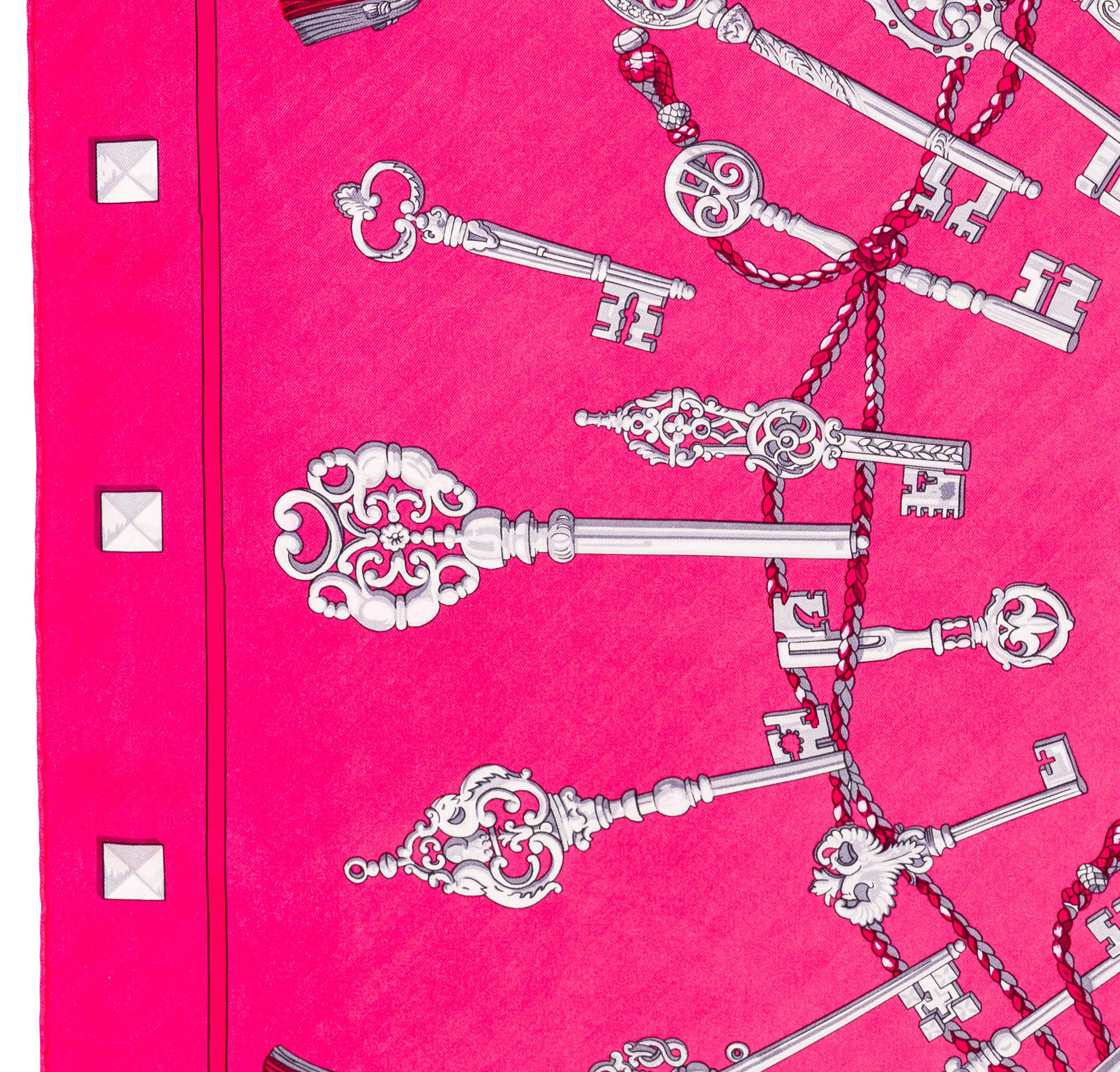 Auth. Hermes Sciarpa Les Clefs - Rose Vif Fuschia - Exc. Condit Care in vendita 4