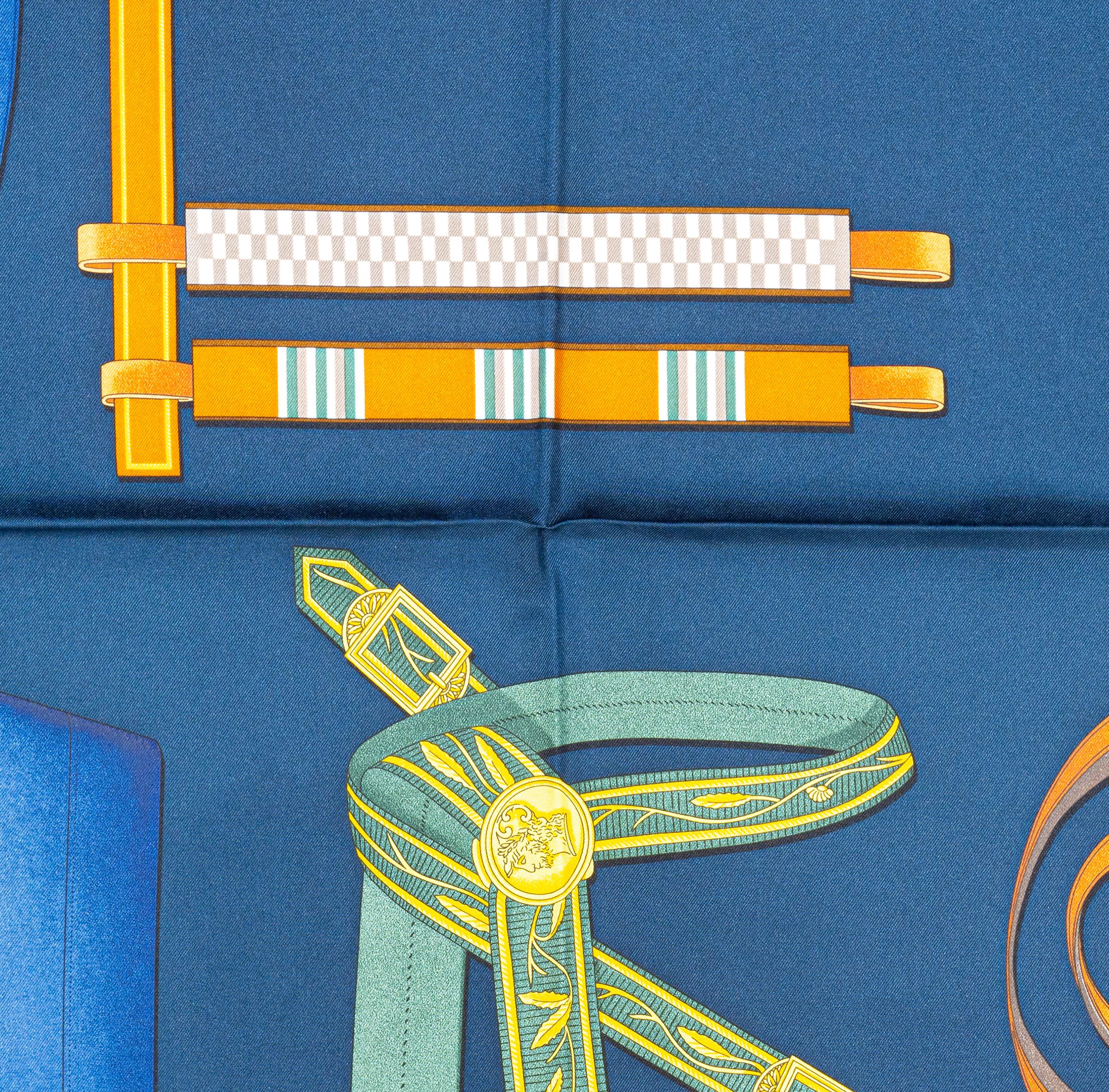 Aut. Hermès Bufanda Lettres Équestres - Bleu Ardoise Vert Nueva Etiqueta de la Tienda en venta 5