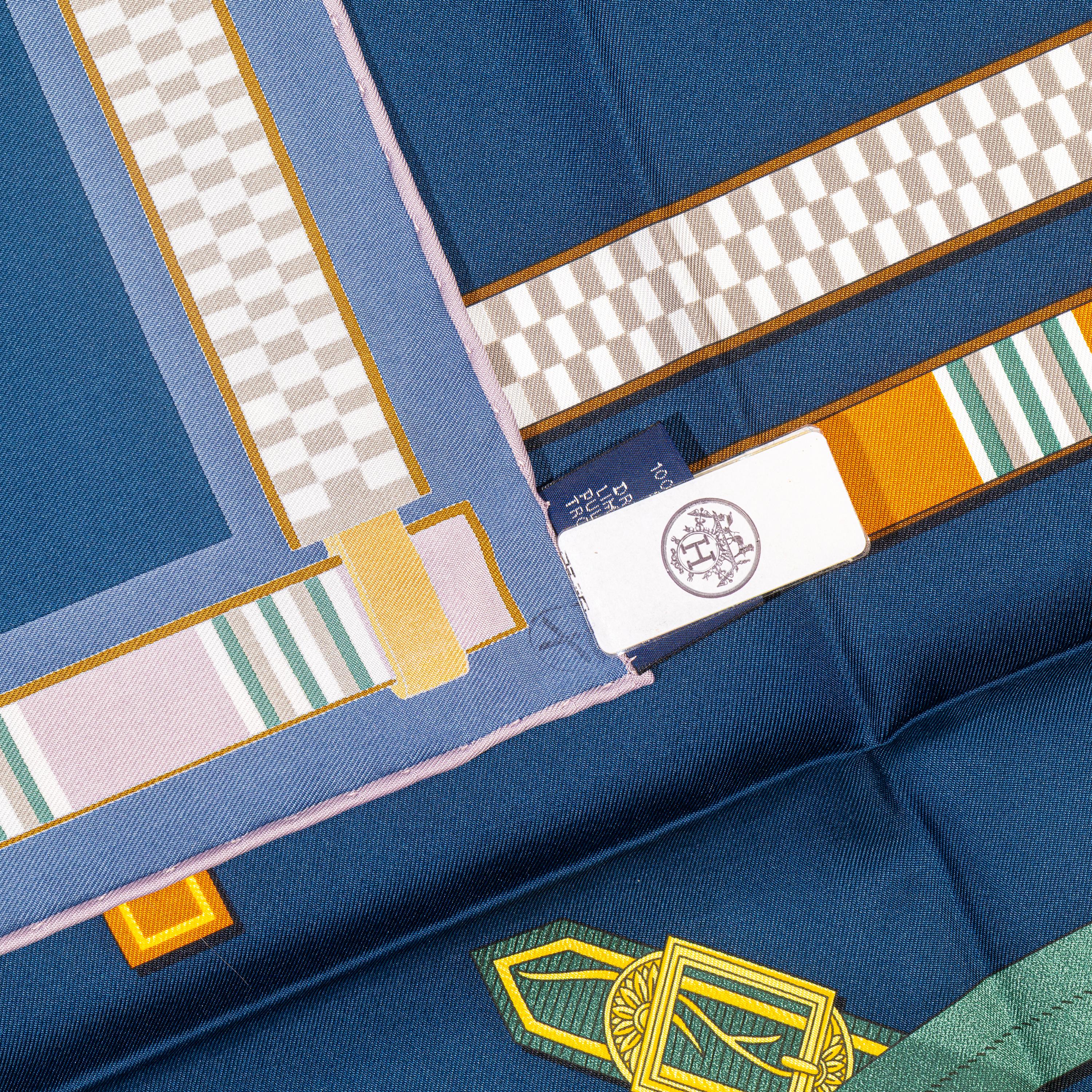 Aut. Hermès Bufanda Lettres Équestres - Bleu Ardoise Vert Nueva Etiqueta de la Tienda en venta 10