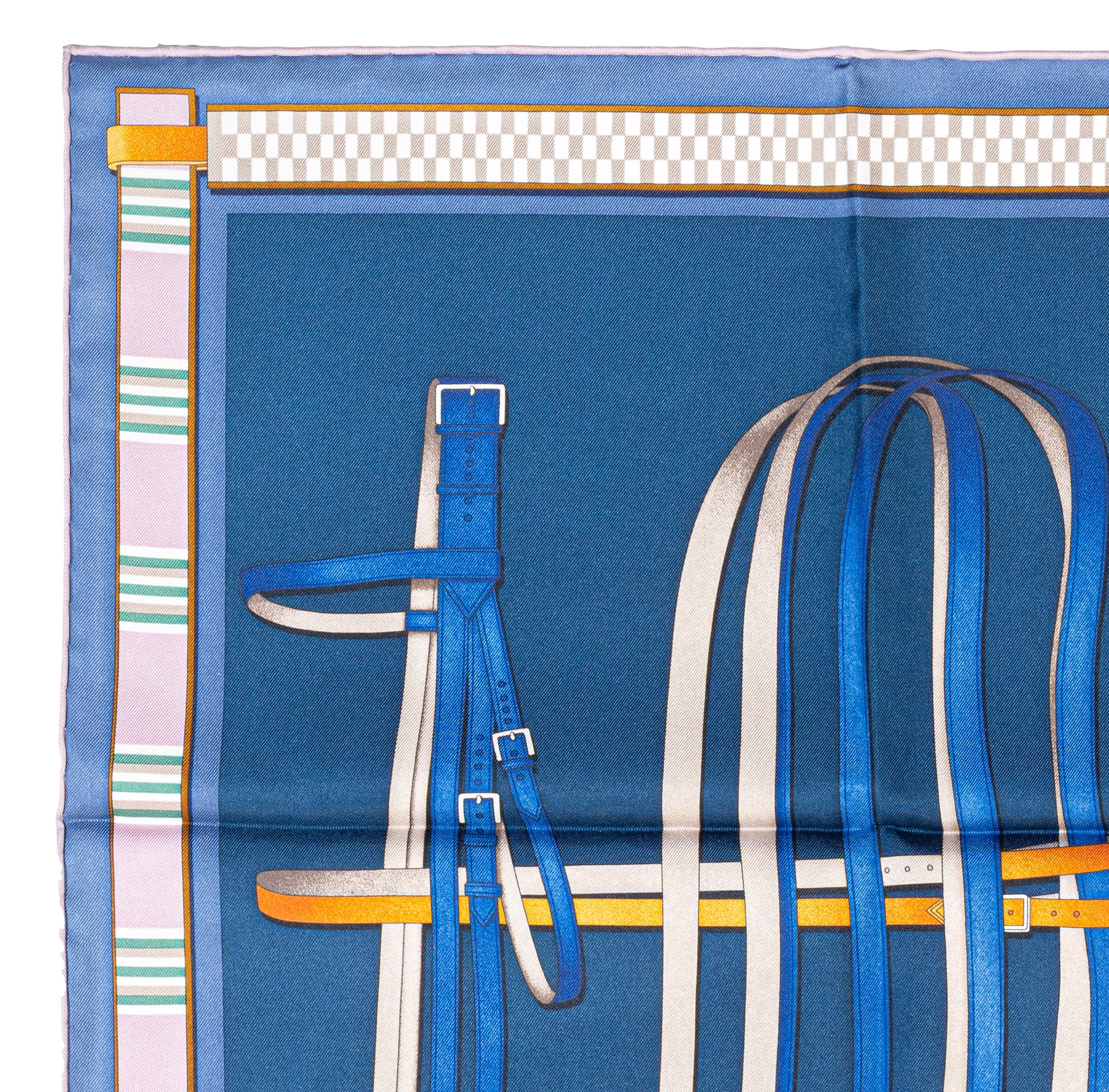 Aut. Hermès Bufanda Lettres Équestres - Bleu Ardoise Vert Nueva Etiqueta de la Tienda en venta 1