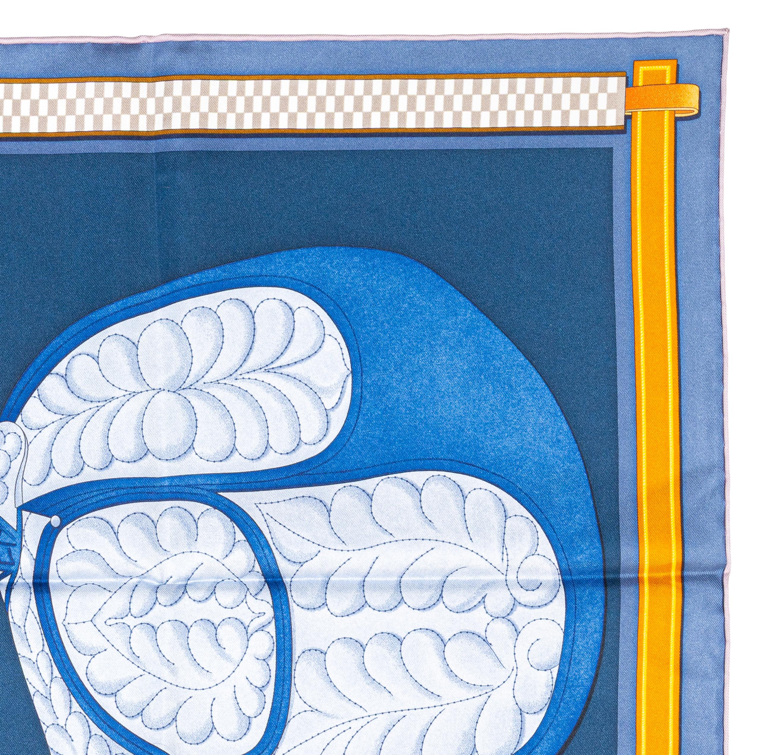 Aut. Hermès Bufanda Lettres Équestres - Bleu Ardoise Vert Nueva Etiqueta de la Tienda en venta 3