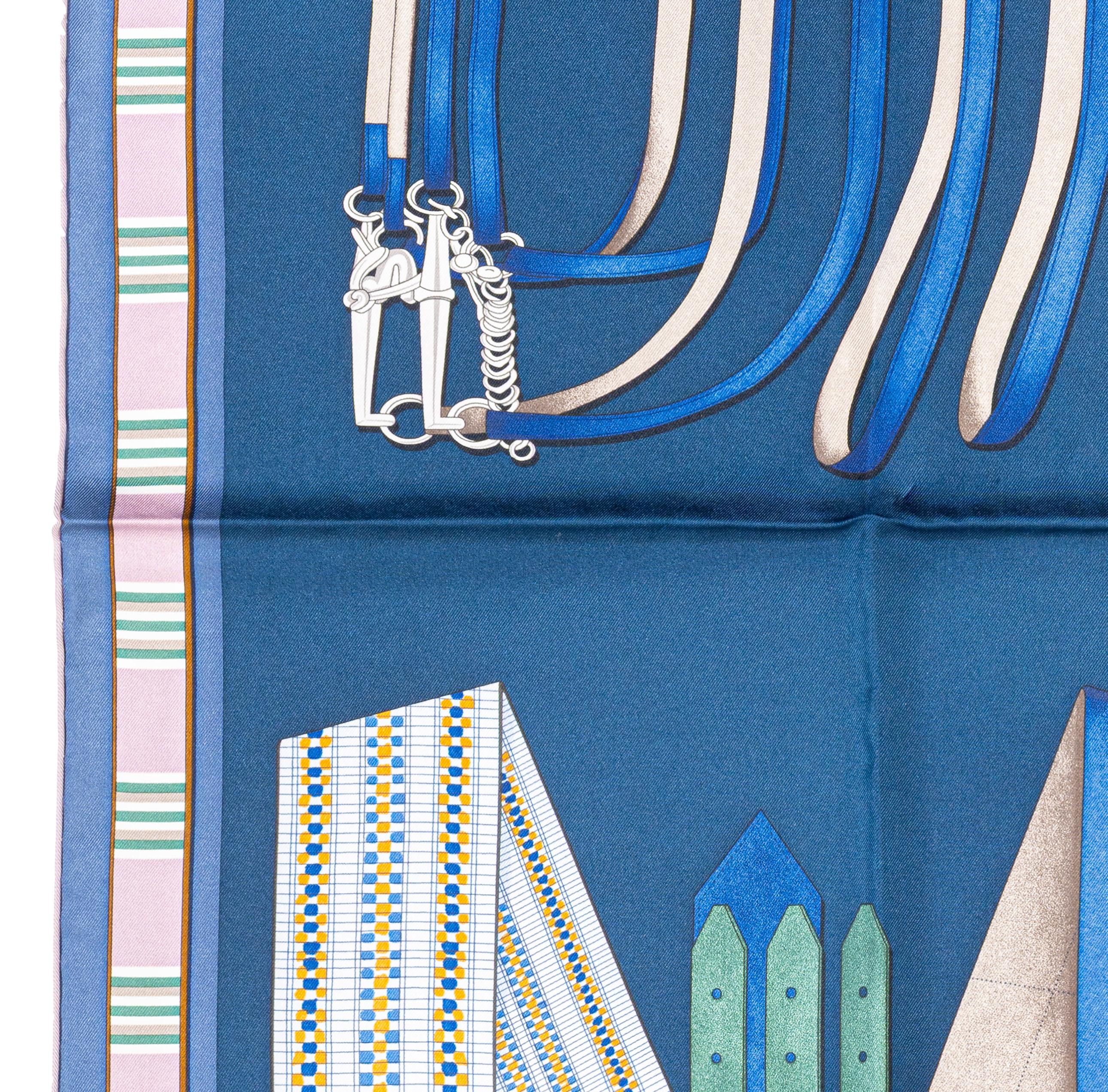 Aut. Hermès Bufanda Lettres Équestres - Bleu Ardoise Vert Nueva Etiqueta de la Tienda en venta 4