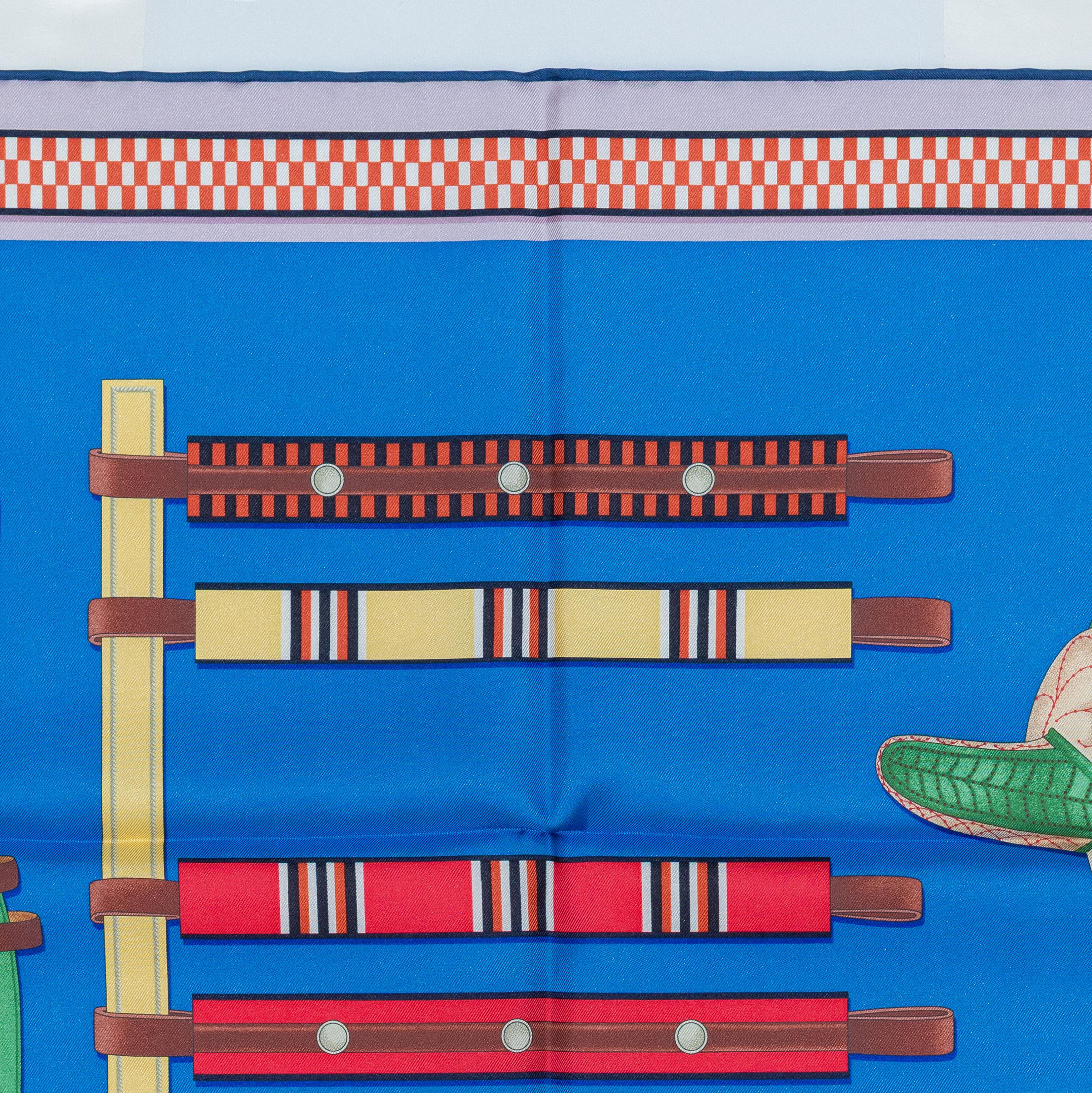 Auth. Foulard Hermès Lettres Équestres - Bleu Azur Vert Rose New Store Tag Neuf - En vente à Ottawa, CA