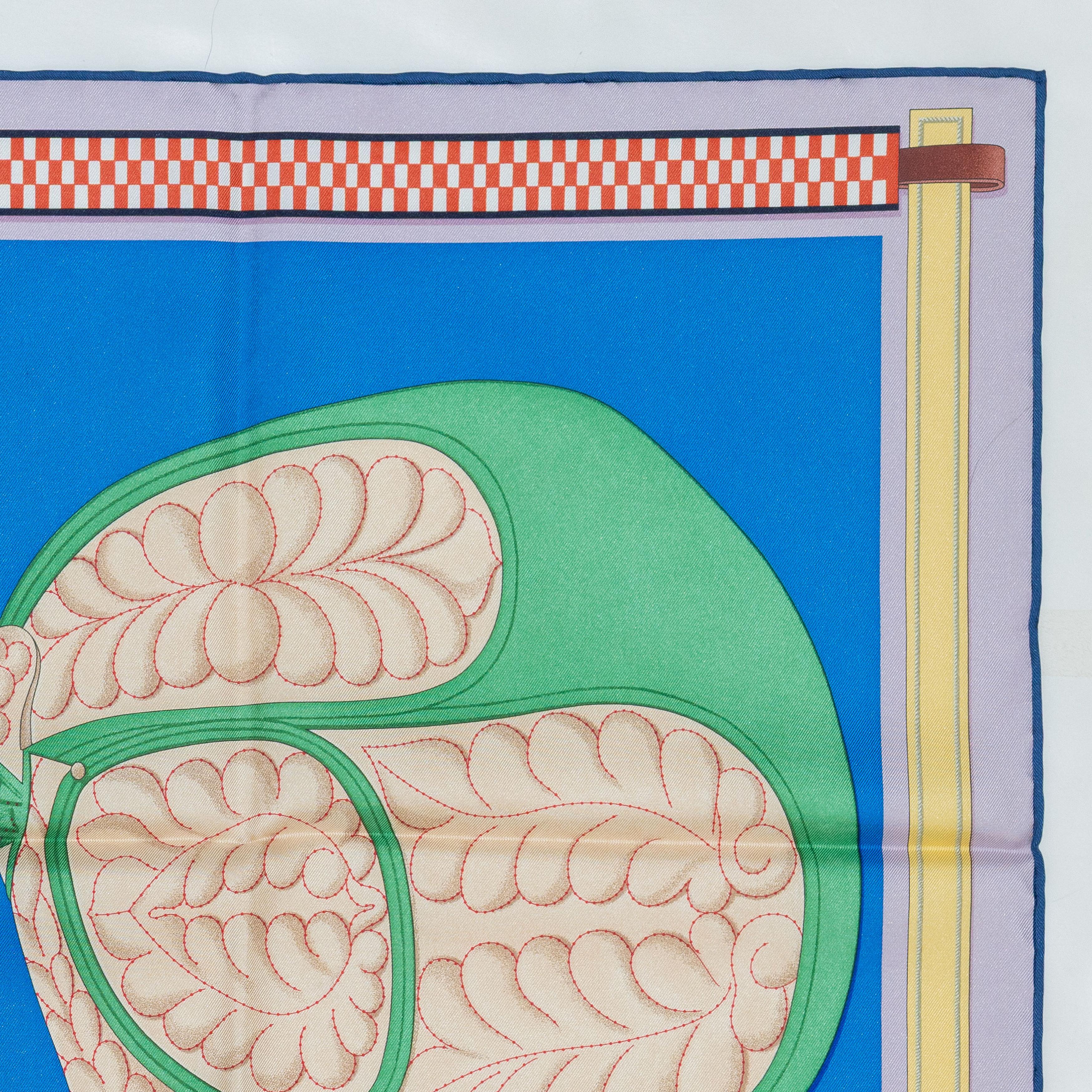 Auth. Foulard Hermès Lettres Équestres - Bleu Azur Vert Rose New Store Tag Pour femmes en vente